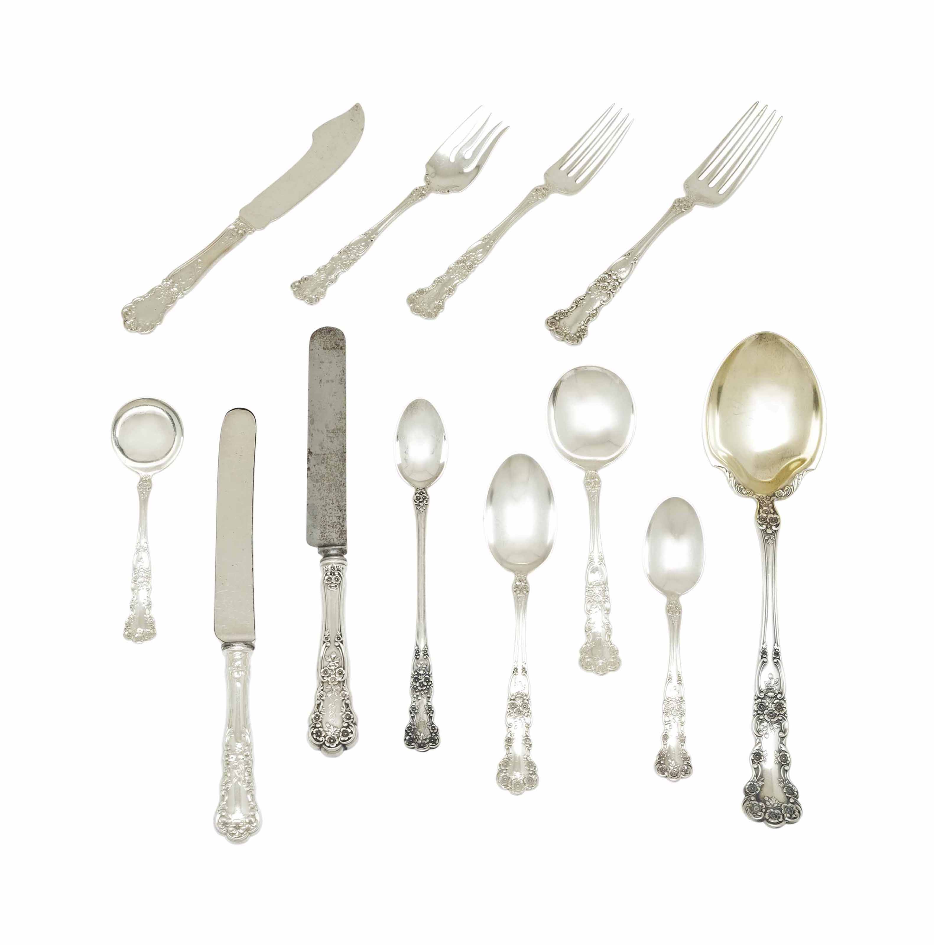 AN ASSEMBLED AMERICAN SILVER PART FLATWARE SERVICE, , MARK OF GORHAM