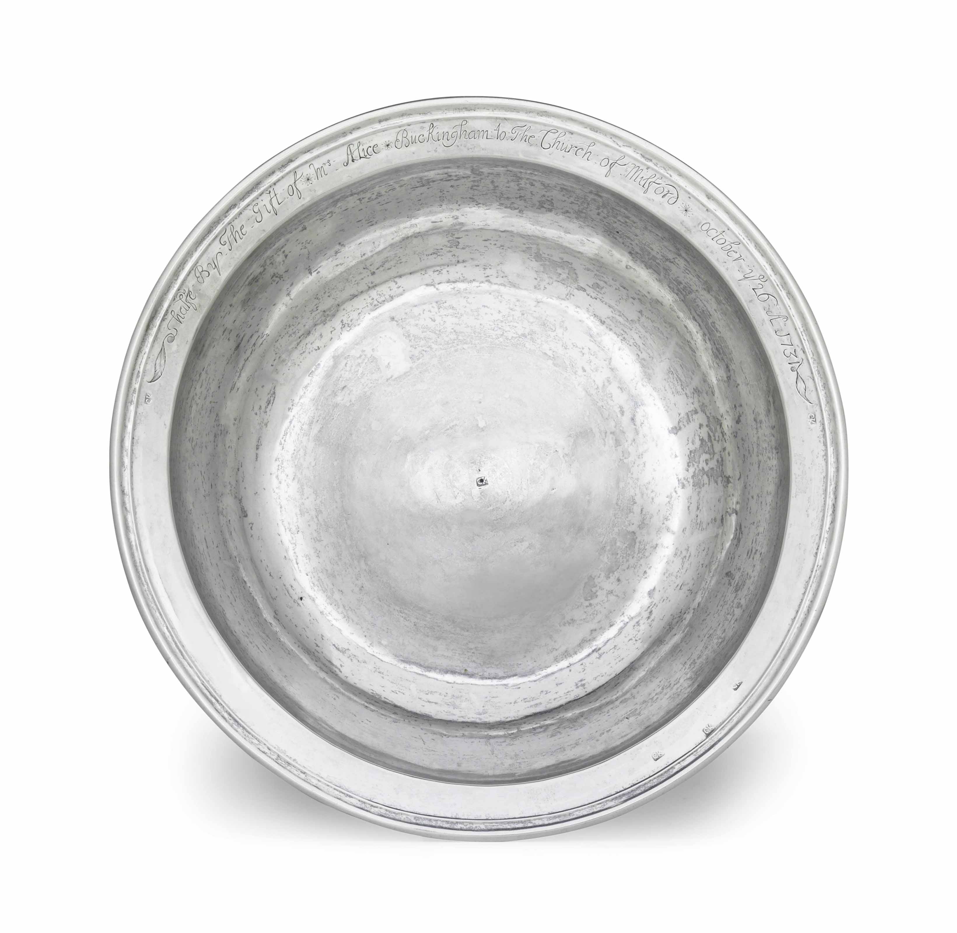 A SILVER BAPTISMAL BASIN FROM THE MILFORD CHURCH