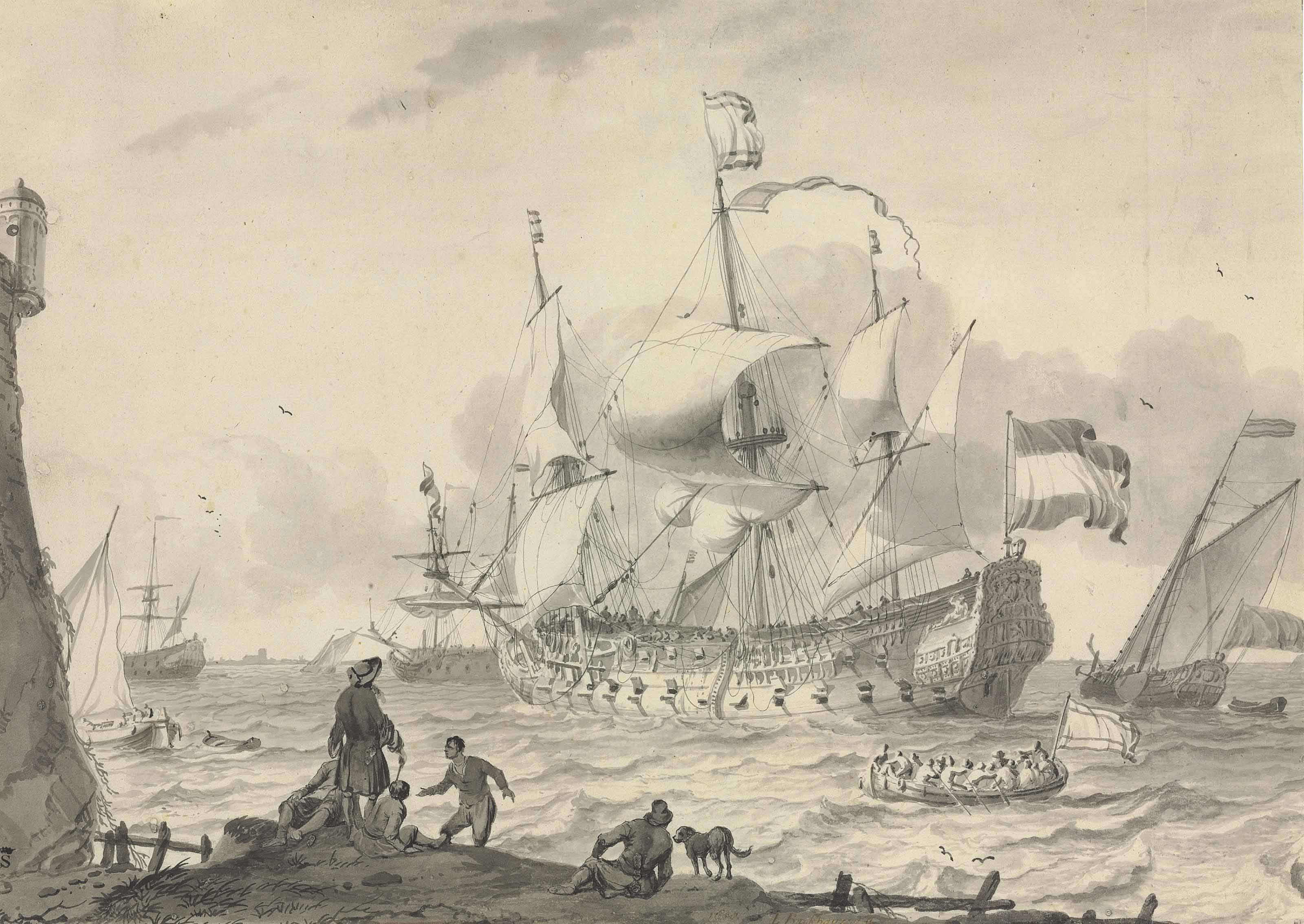 Ludolf Backhuysen Emden 1630 1708 Amsterdam Ships At Sea With