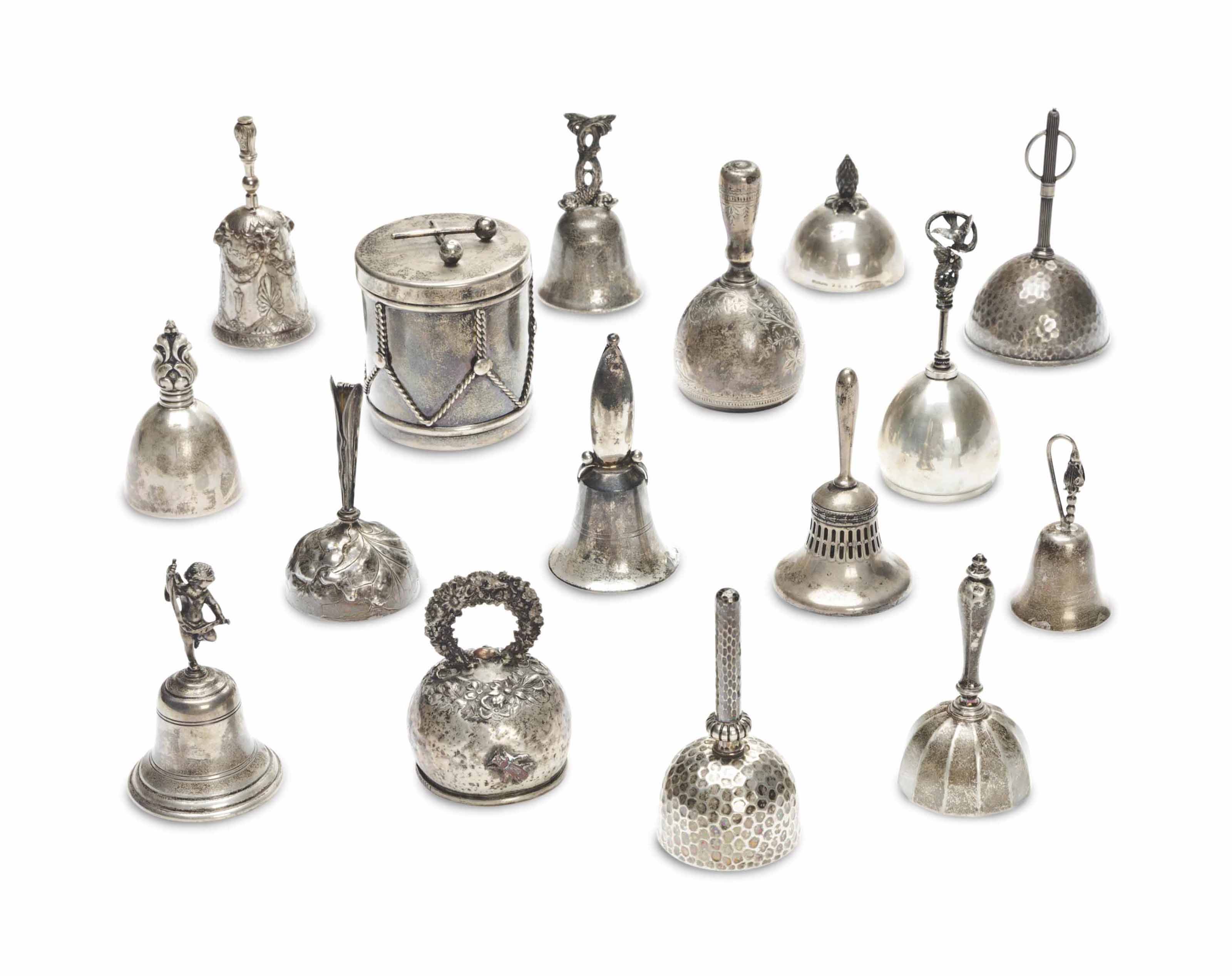 FIFTEEN SILVER TABLE BELLS, , VARIOUS MAKER'S MARKS, 20TH CENTURY