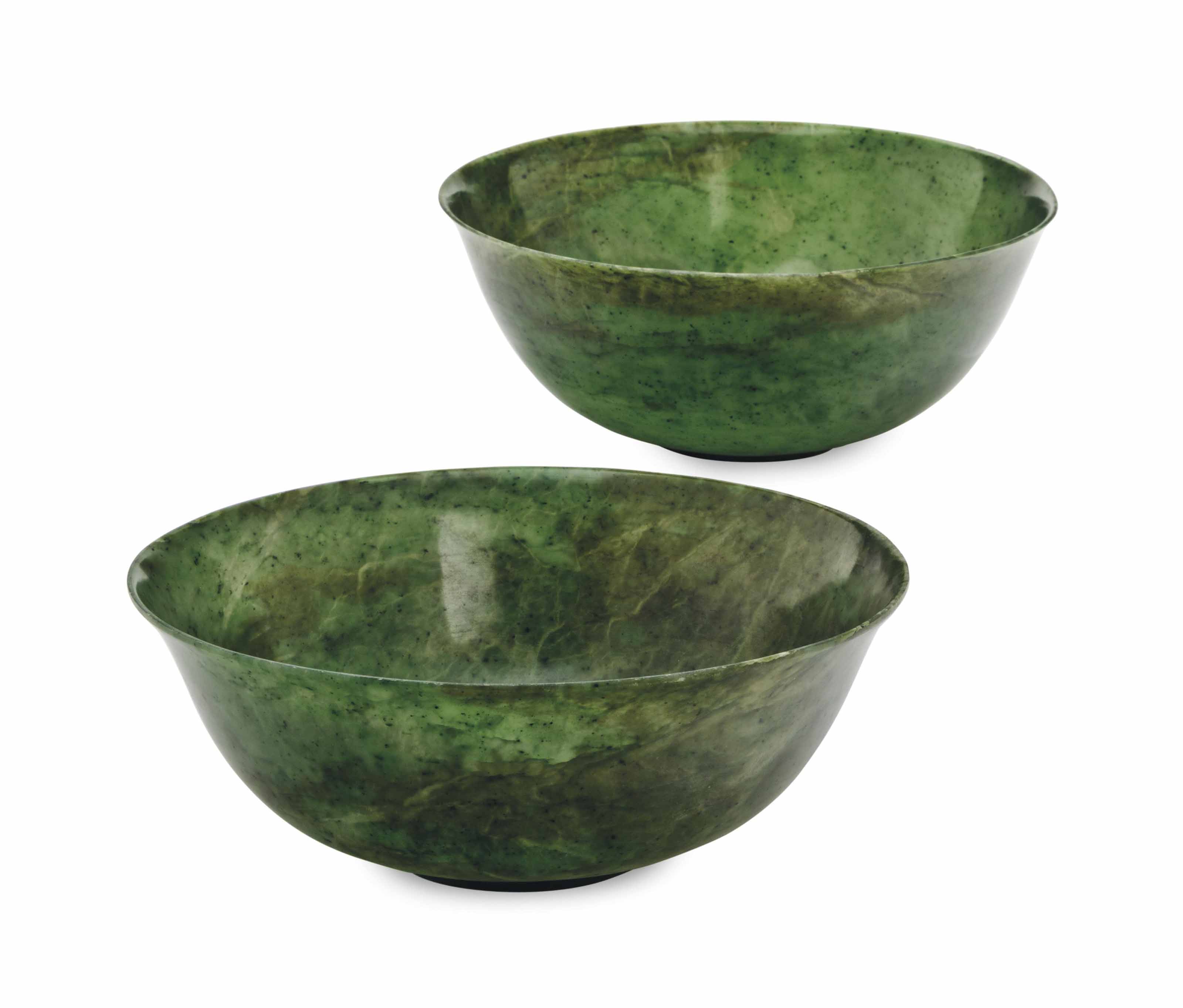 A PAIR OF CHINESE SPINACH GREEN JADE BOWLS, Christie's