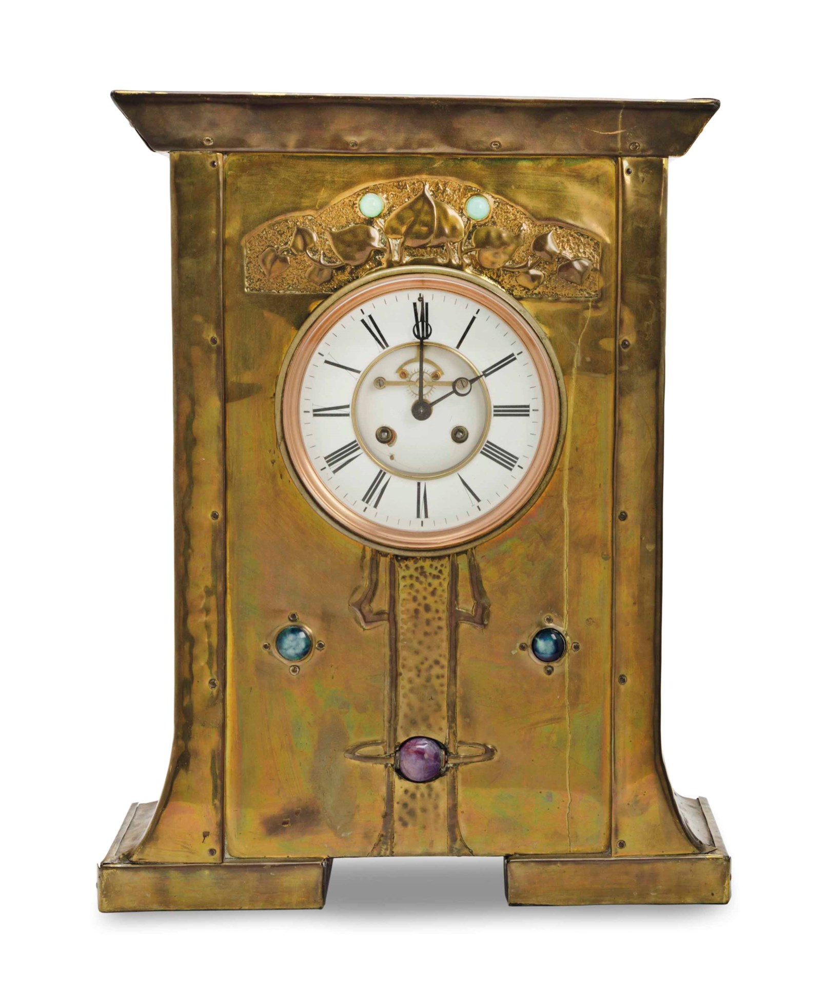 AN ART NOUVEAU BRASS STRIKING CLOCK,, LATE 19TH/EARLY 20TH CENTURY