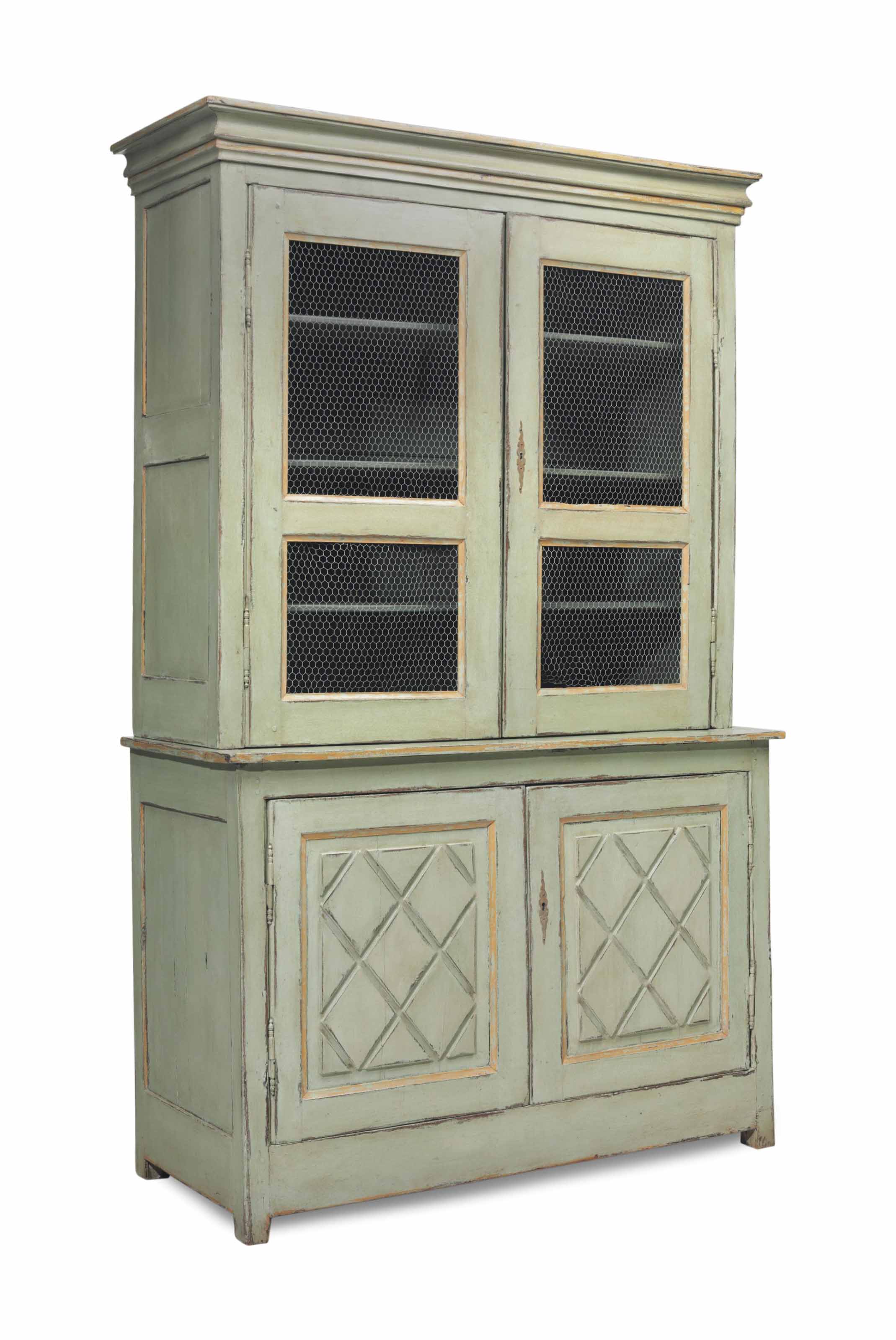 A Continental Pale Green Painted Pine Buffet A Deux Corps 19th