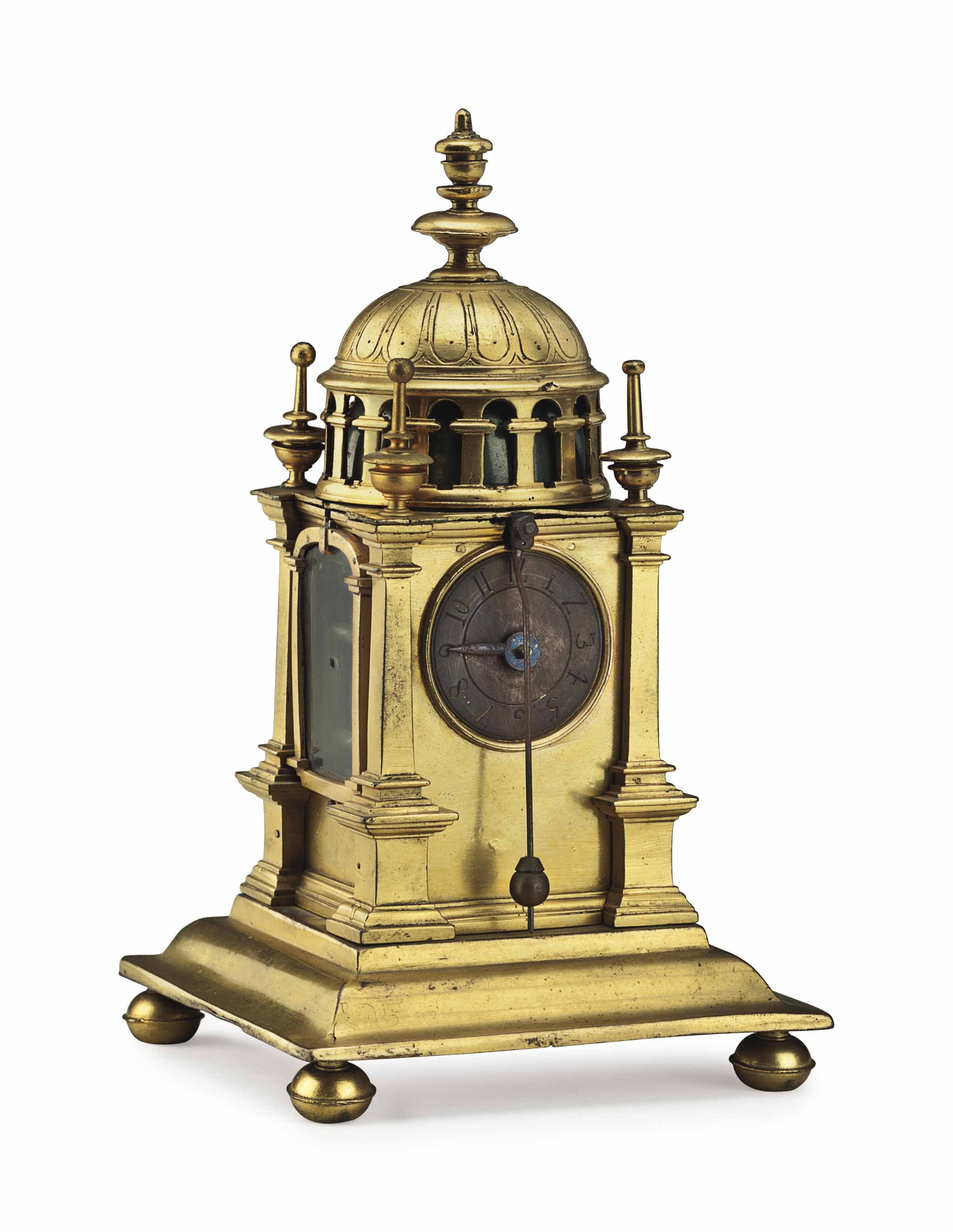 A German Gilt Brass Striking Table Clock Of Small Size Mid 17th