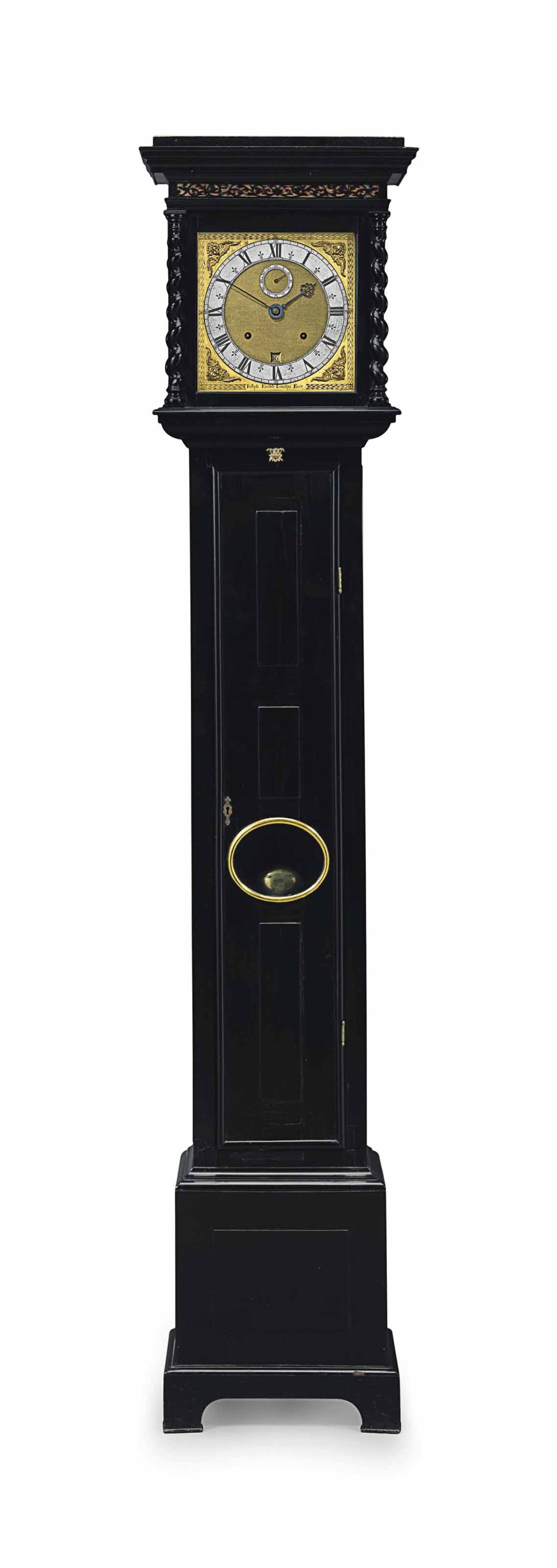 AN ENGLISH EBONY ROMANSTRIKING LONGCASE CLOCK OF MONTH DURATION