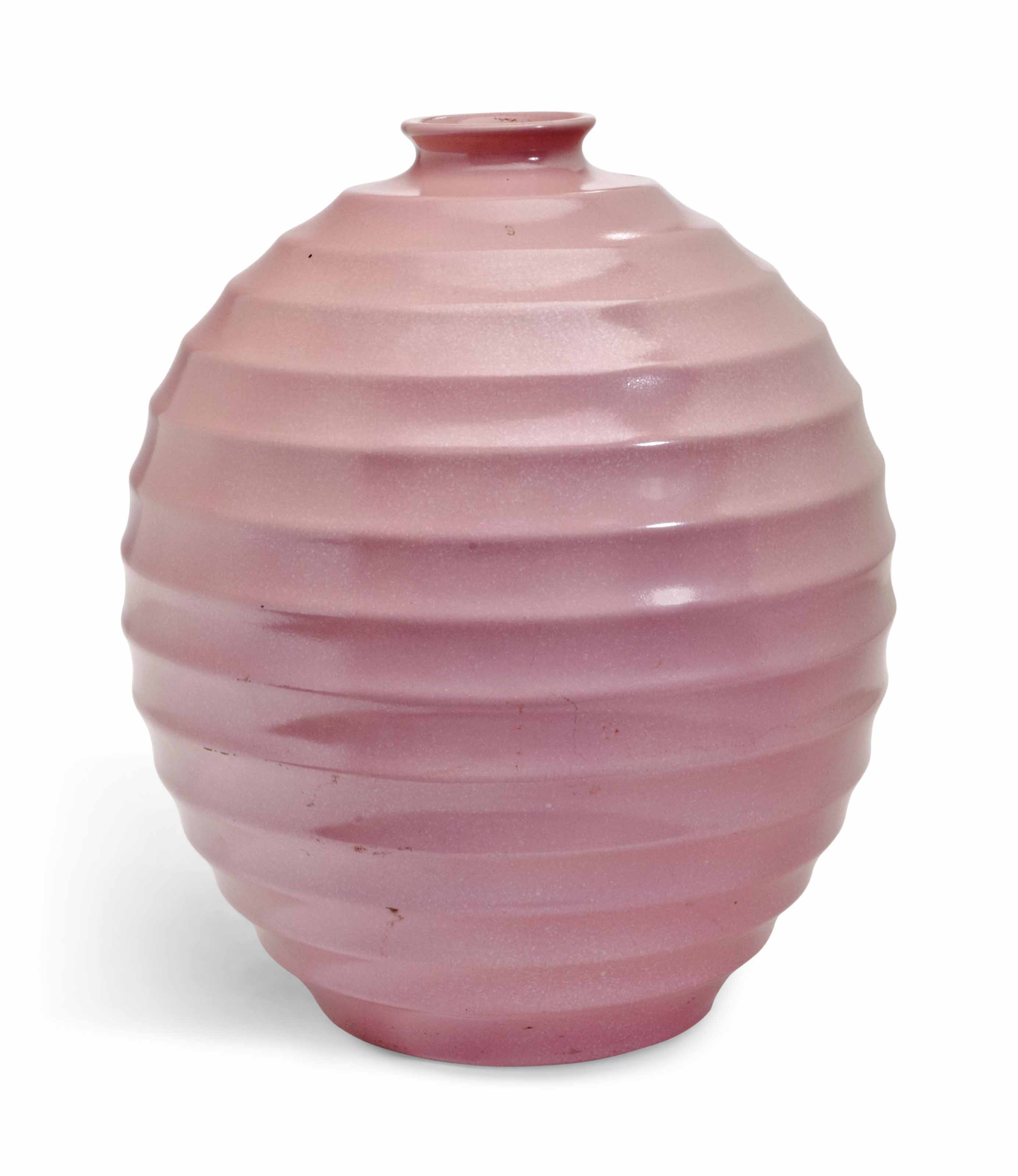 A German Pink Glazed Ceramic Vase Black Printed And Impressed