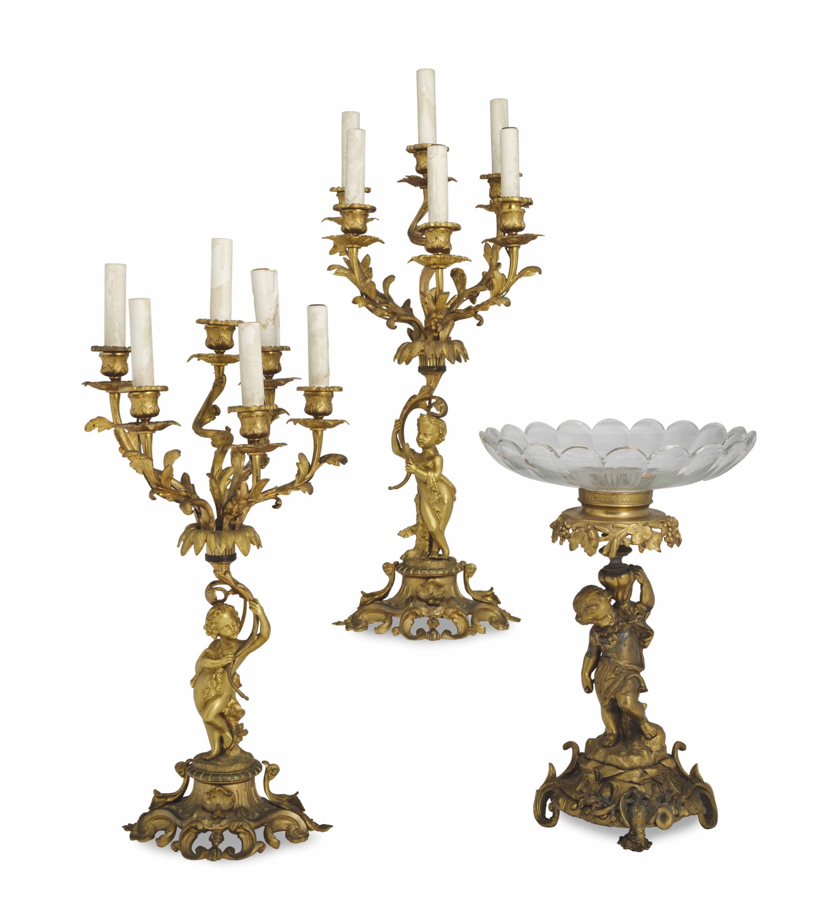 A PAIR OF FRENCH ORMOLU SIXLIGHT CANDELABRA, , LATE 19TH/EARLY 20TH