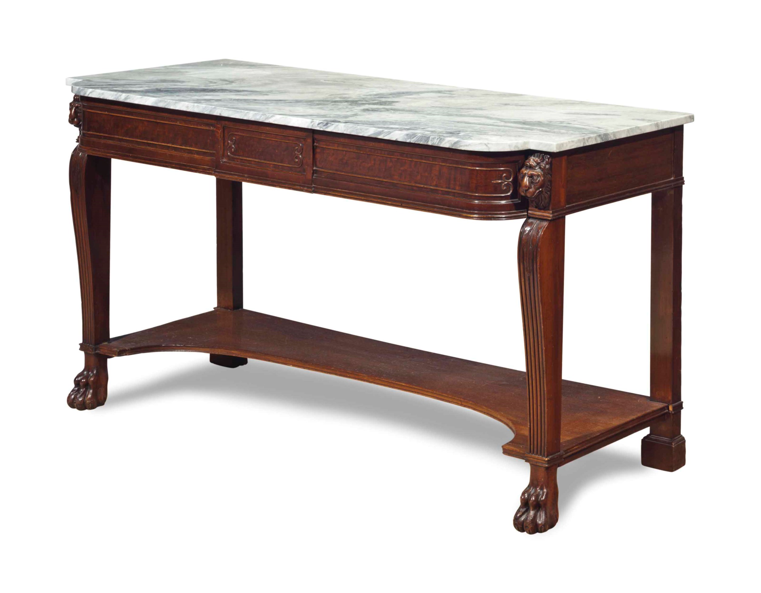 A VICTORIAN MAHOGANY AND MARBLE TOP CONSOLE TABLE,, 19TH CENTURY