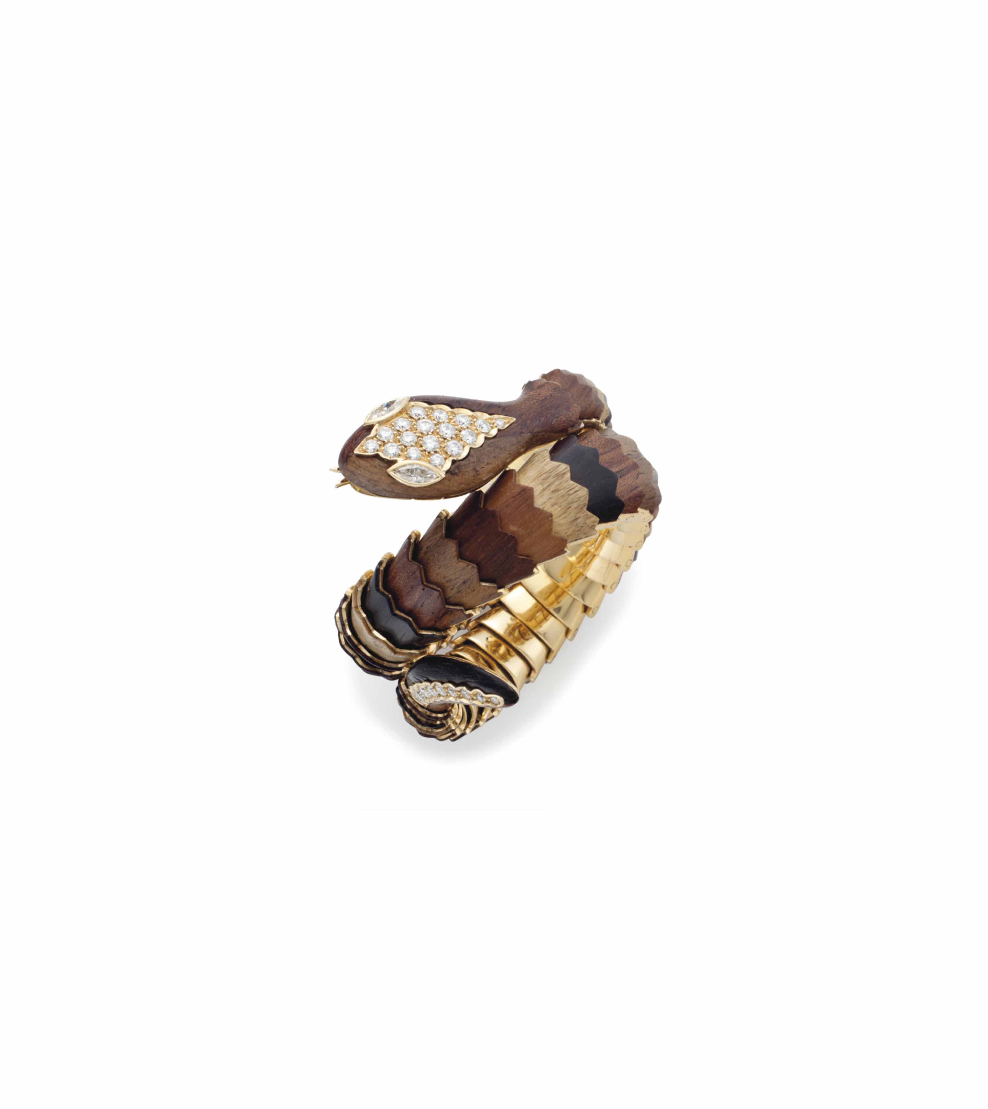 ~ A WOOD, DIAMOND AND GOLD SNAKE BRACELET | Christies