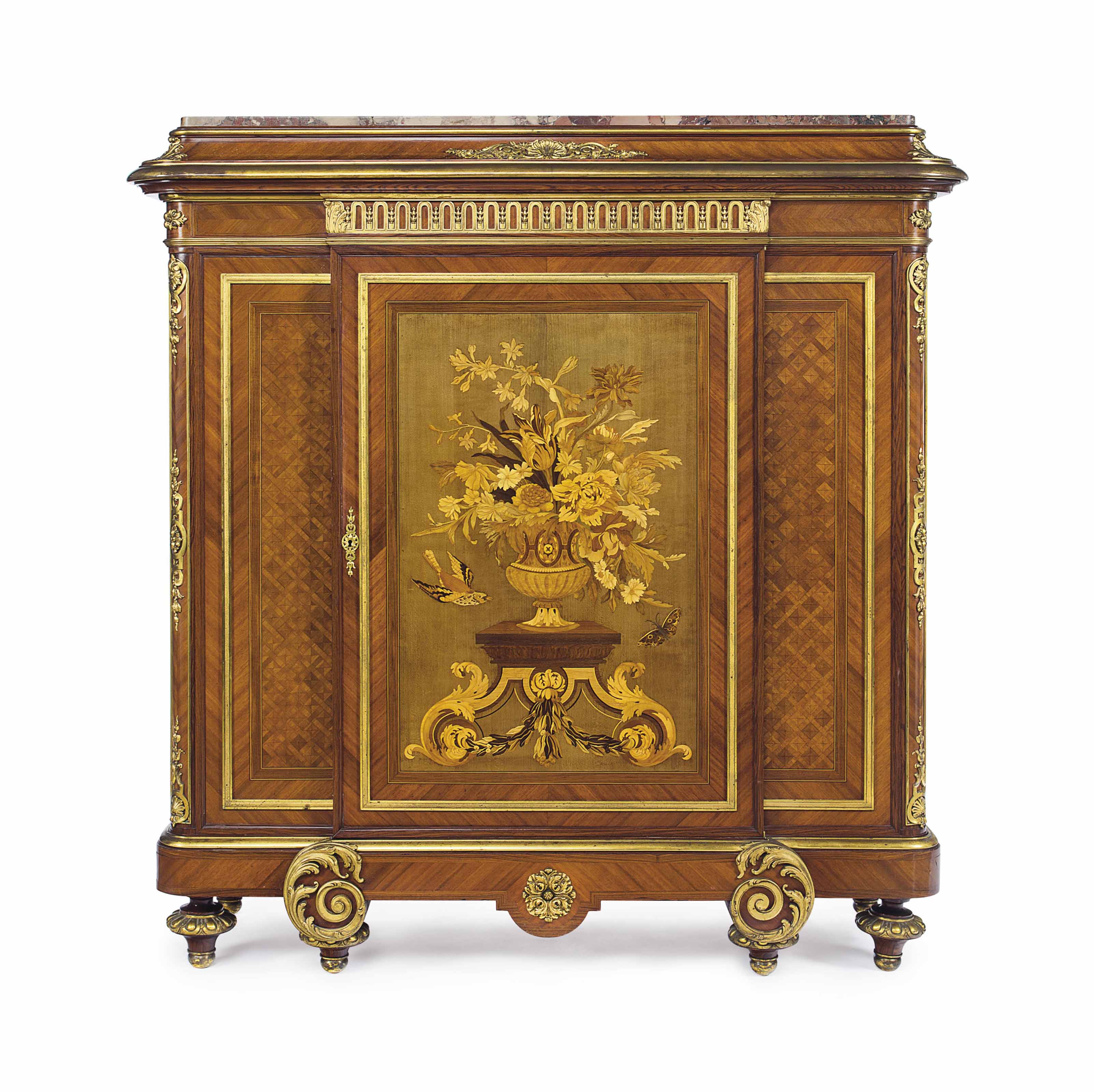 A French Ormolu Mounted Kingwood Bois Satine Sycamore And