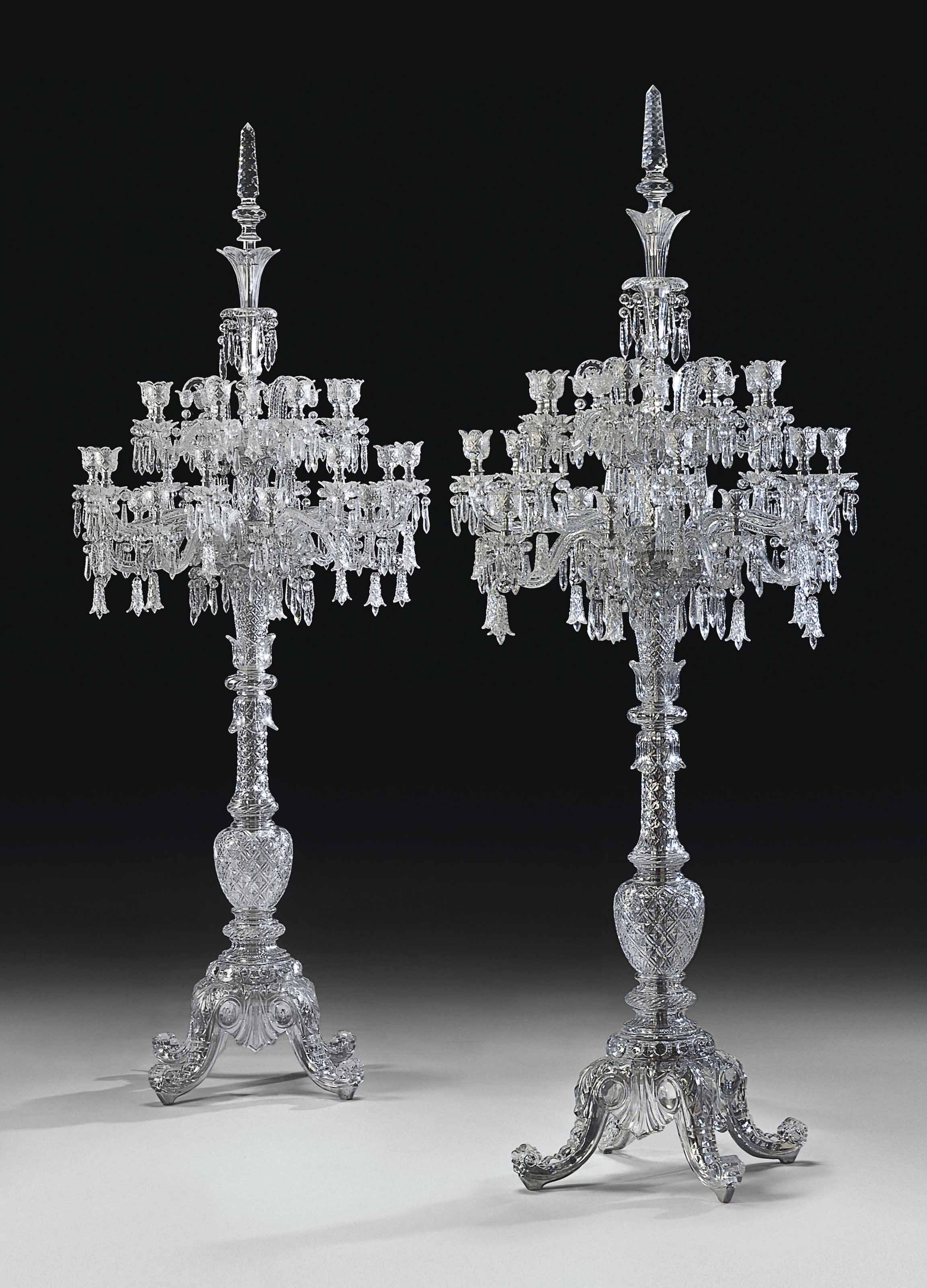 A Large Pair Of French Cut Crystal Twenty Four Light