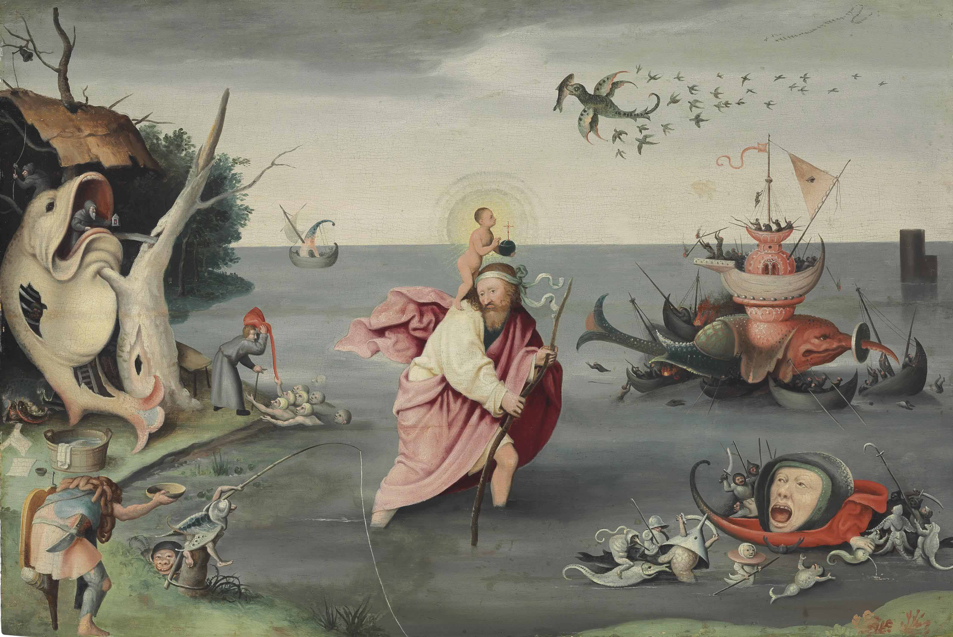 Follower Of Hieronymous Bosch Saint Christopher Carrying The