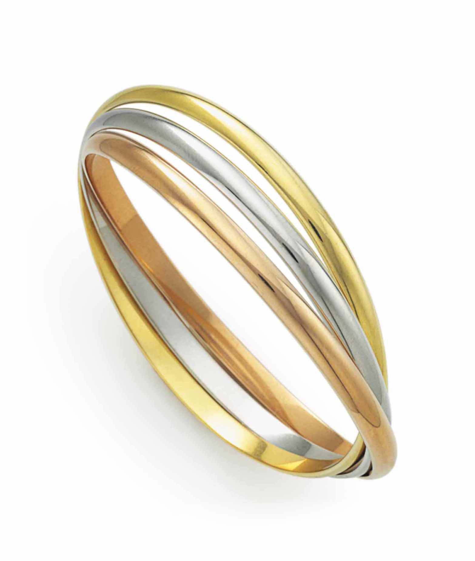 A GOLD "TRINITY" BANGLE BRACELET, BY CARTIER
