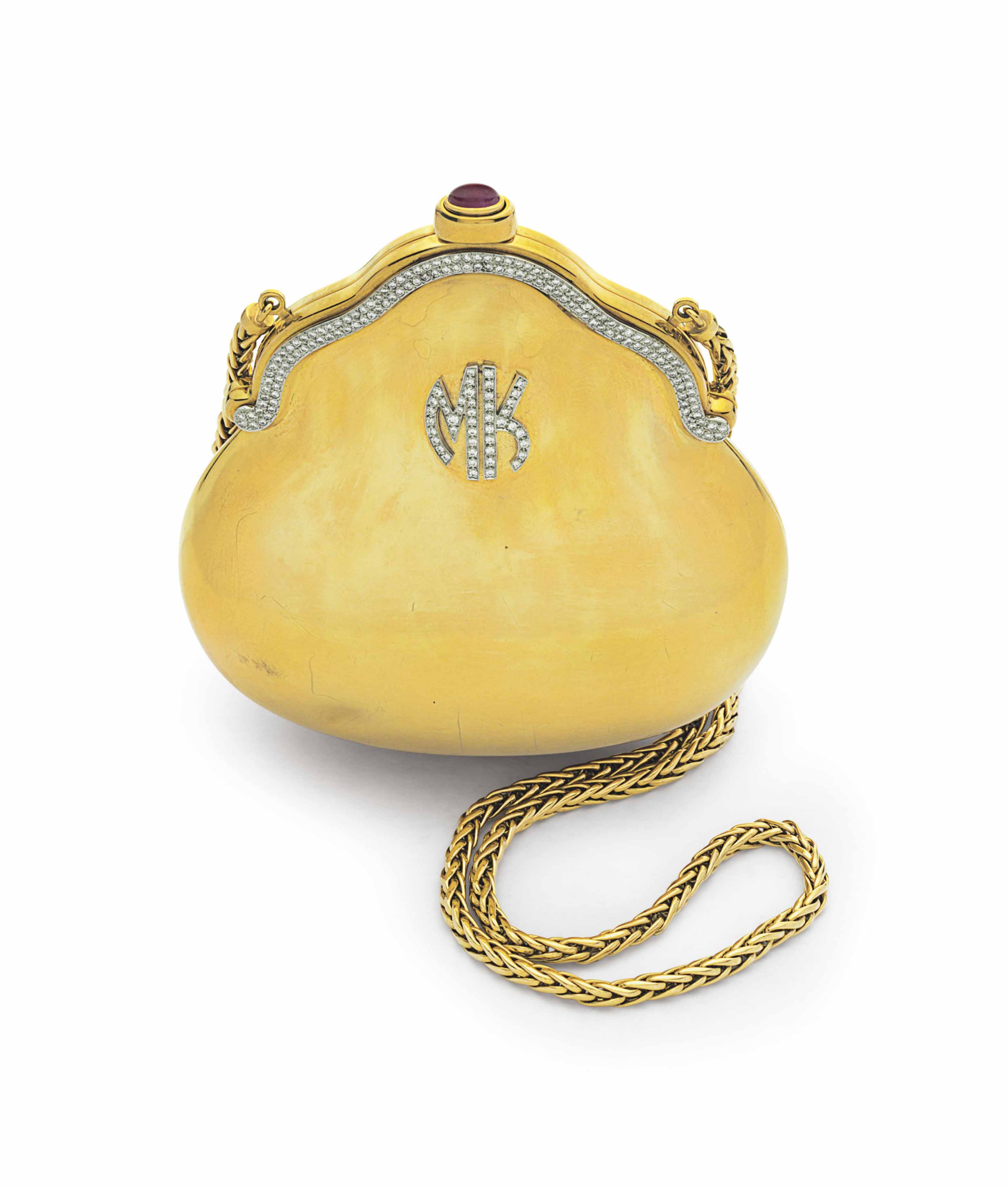 A GOLD, DIAMOND AND RUBY EVENING BAG, BY JUDITH LEIBER