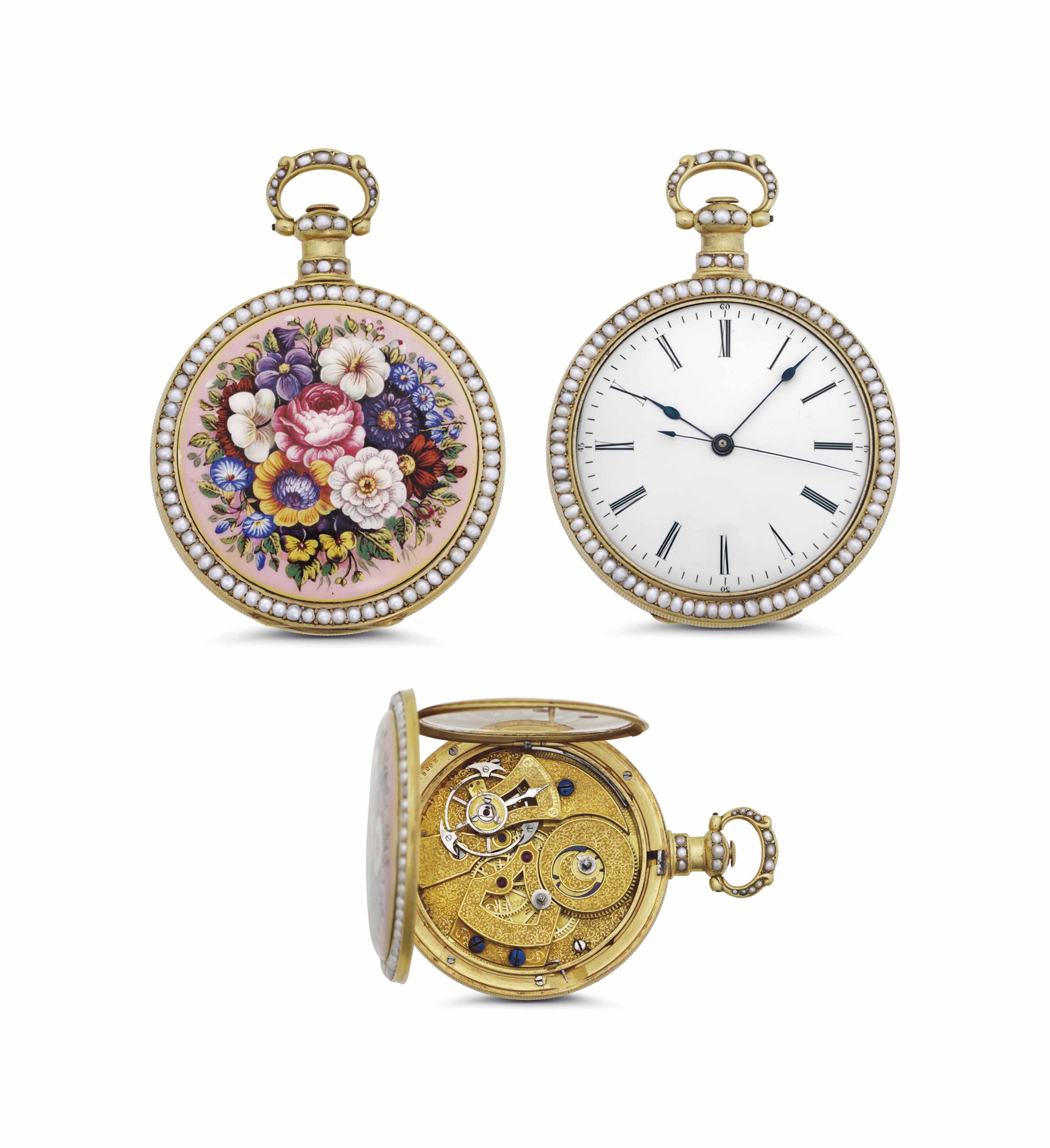 Courvoisier. A Fine and Rare 18k Gold Double Dial Hunter Case