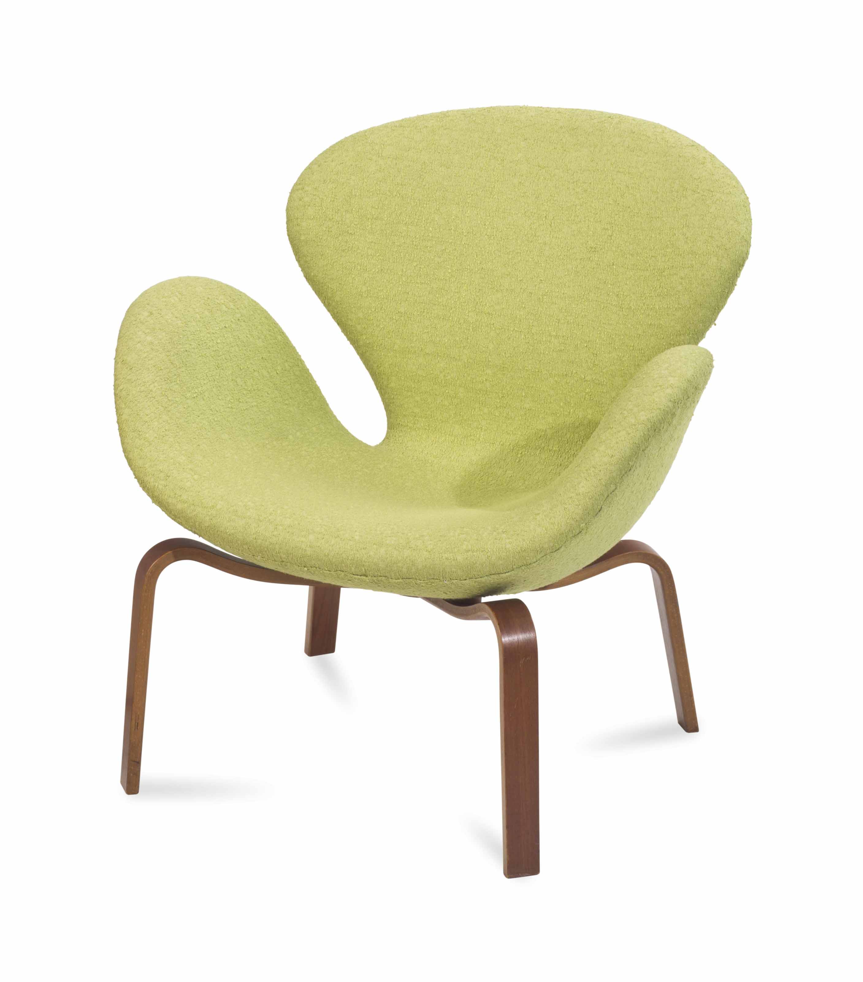 A TEAK-VENEERED AND GREEN-UPHOLSTERED SWAN CHAIR,