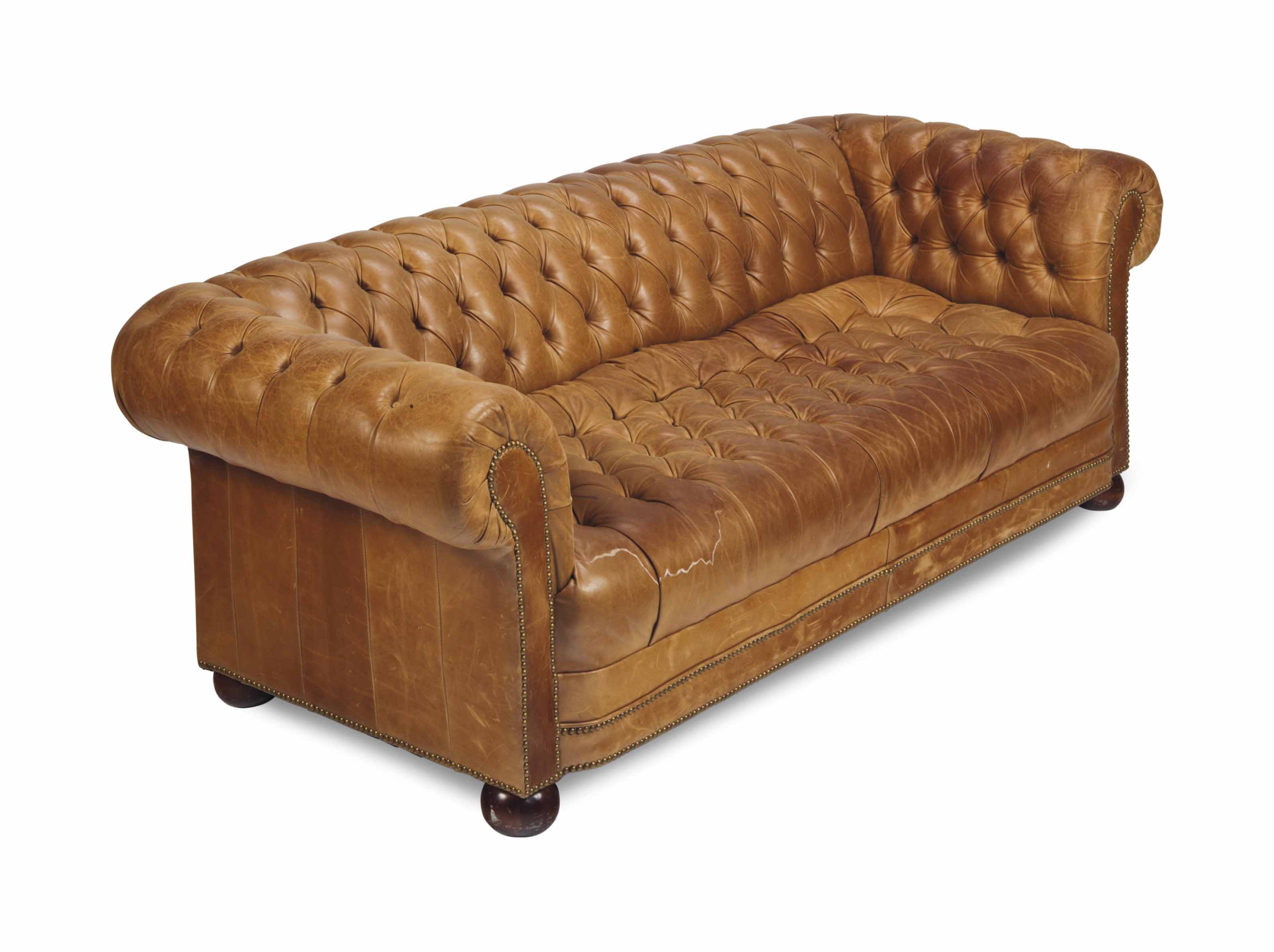 9 tufted tan leather sofa