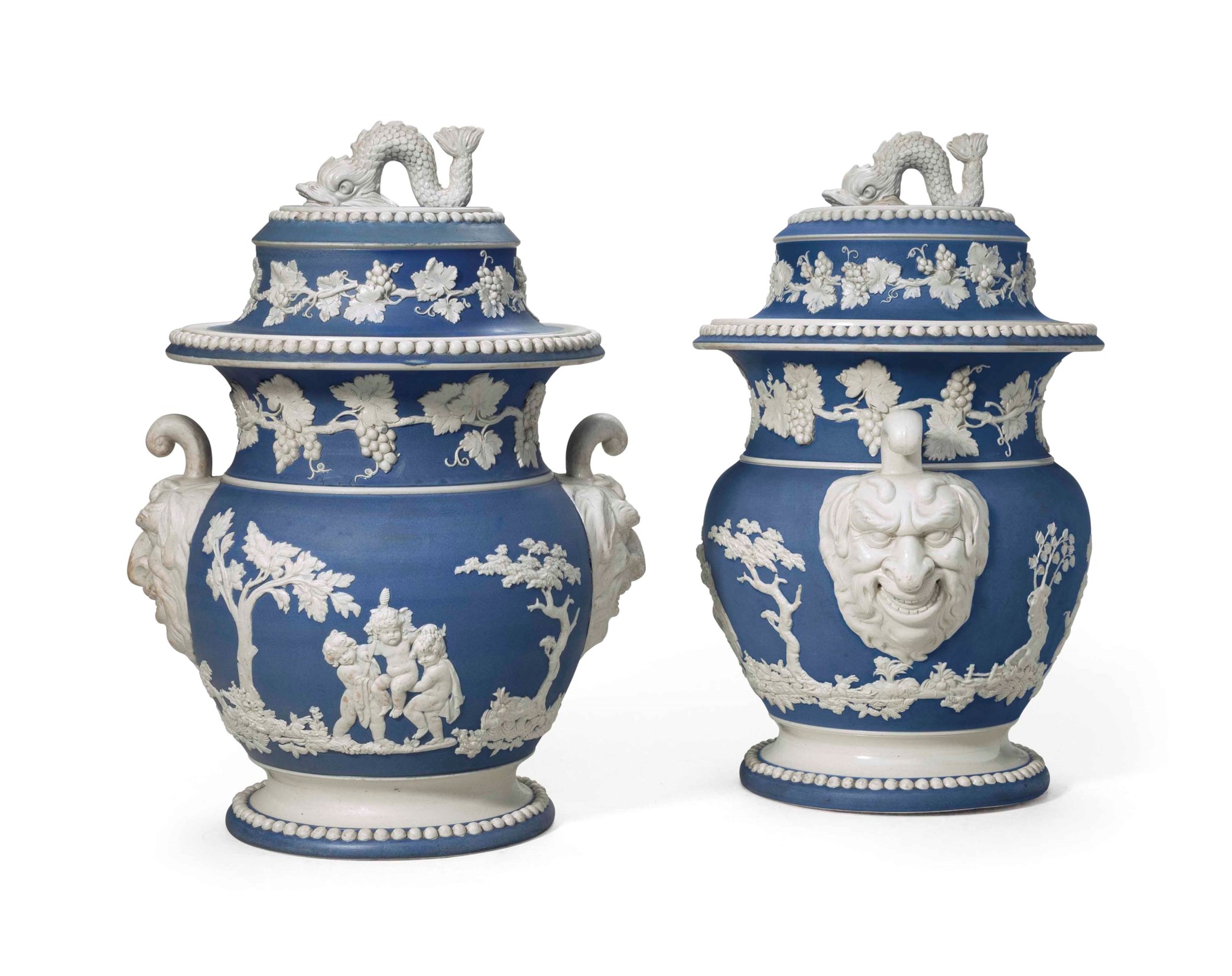 A PAIR OF SPODE BLUE AND WHITE JAPSERWARE VASES AND COVERS