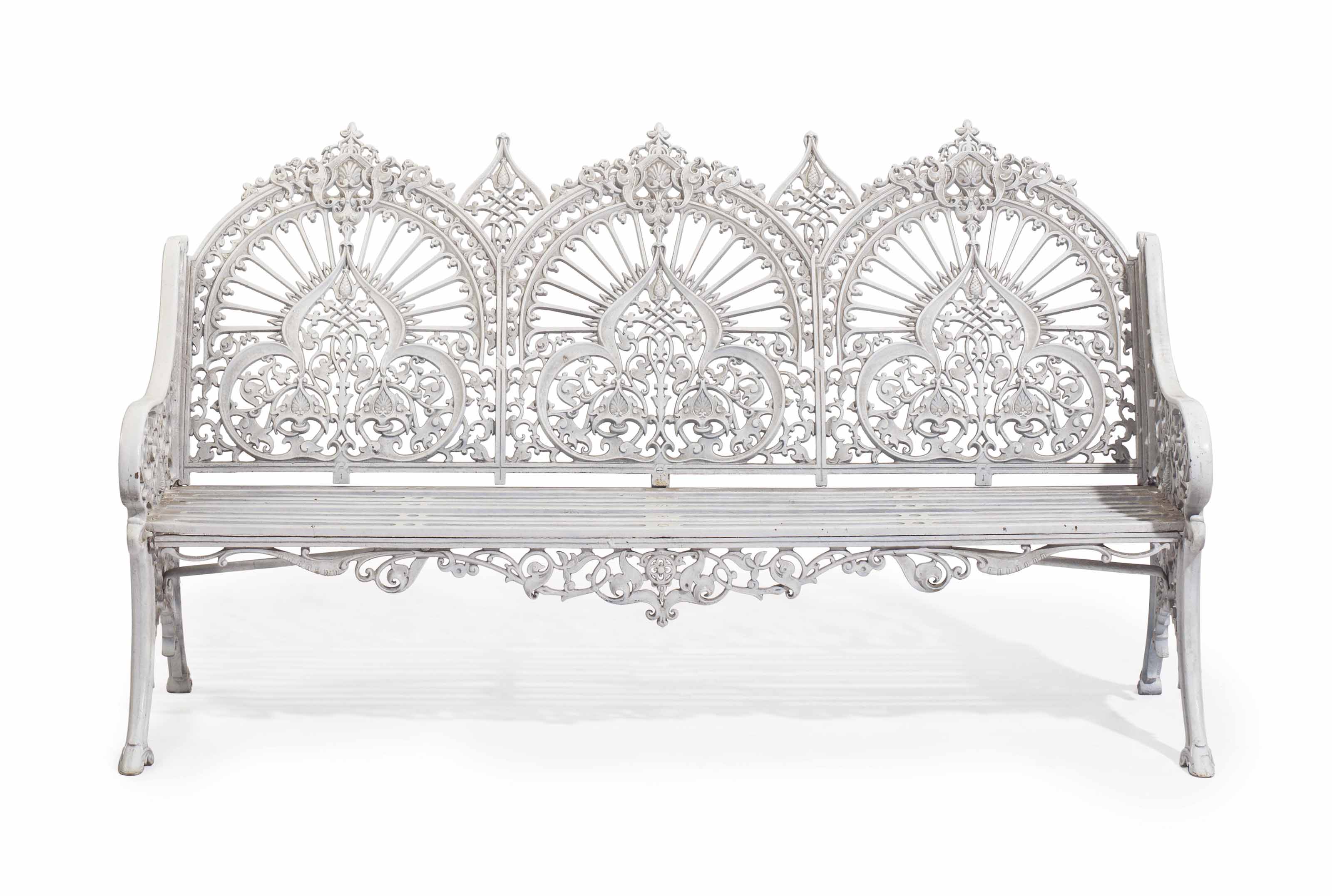 A Victorian White Painted Cast Iron Garden Bench By