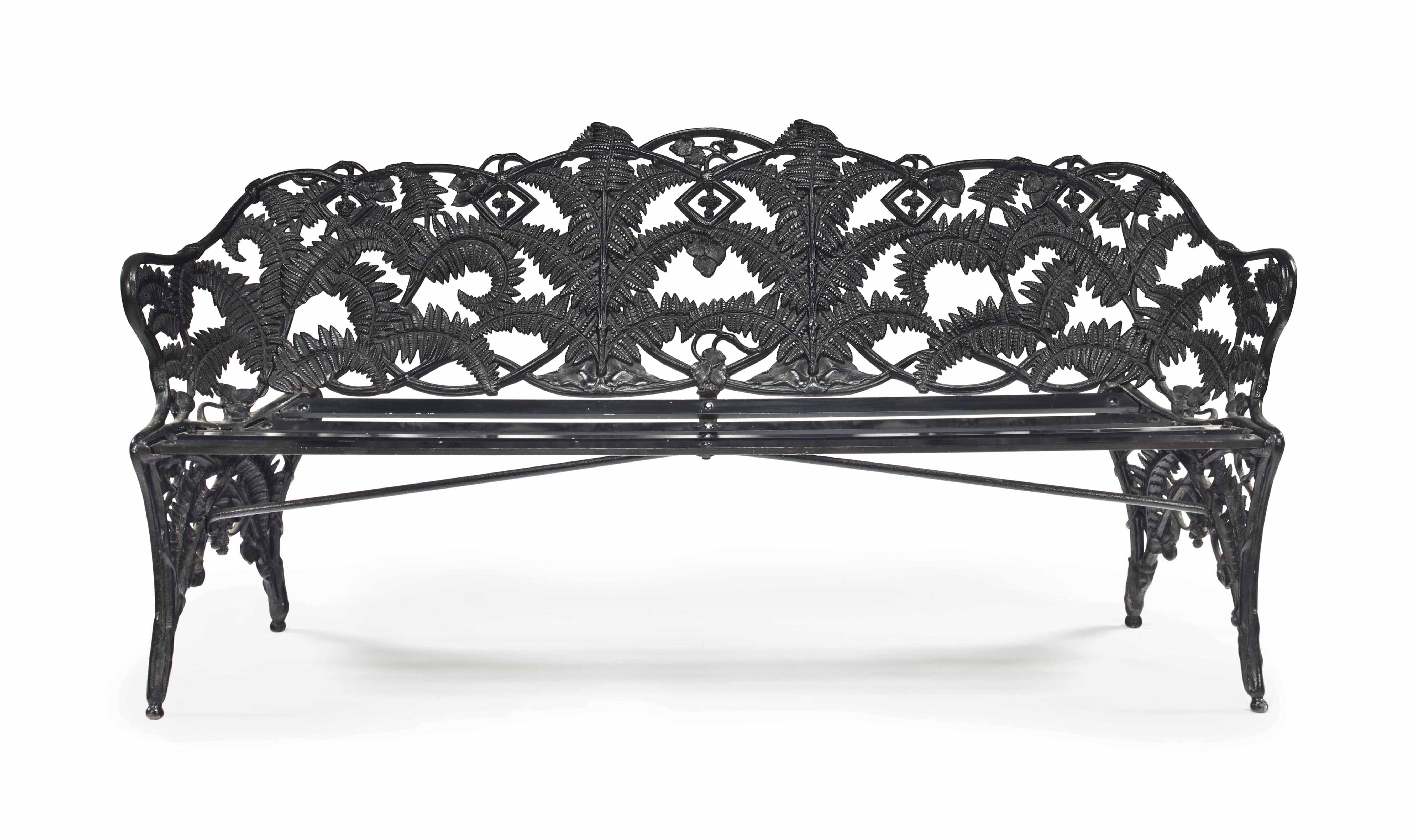 A Victorian Fern And Blackberry Pattern Black Painted Cast Iron Garden Bench