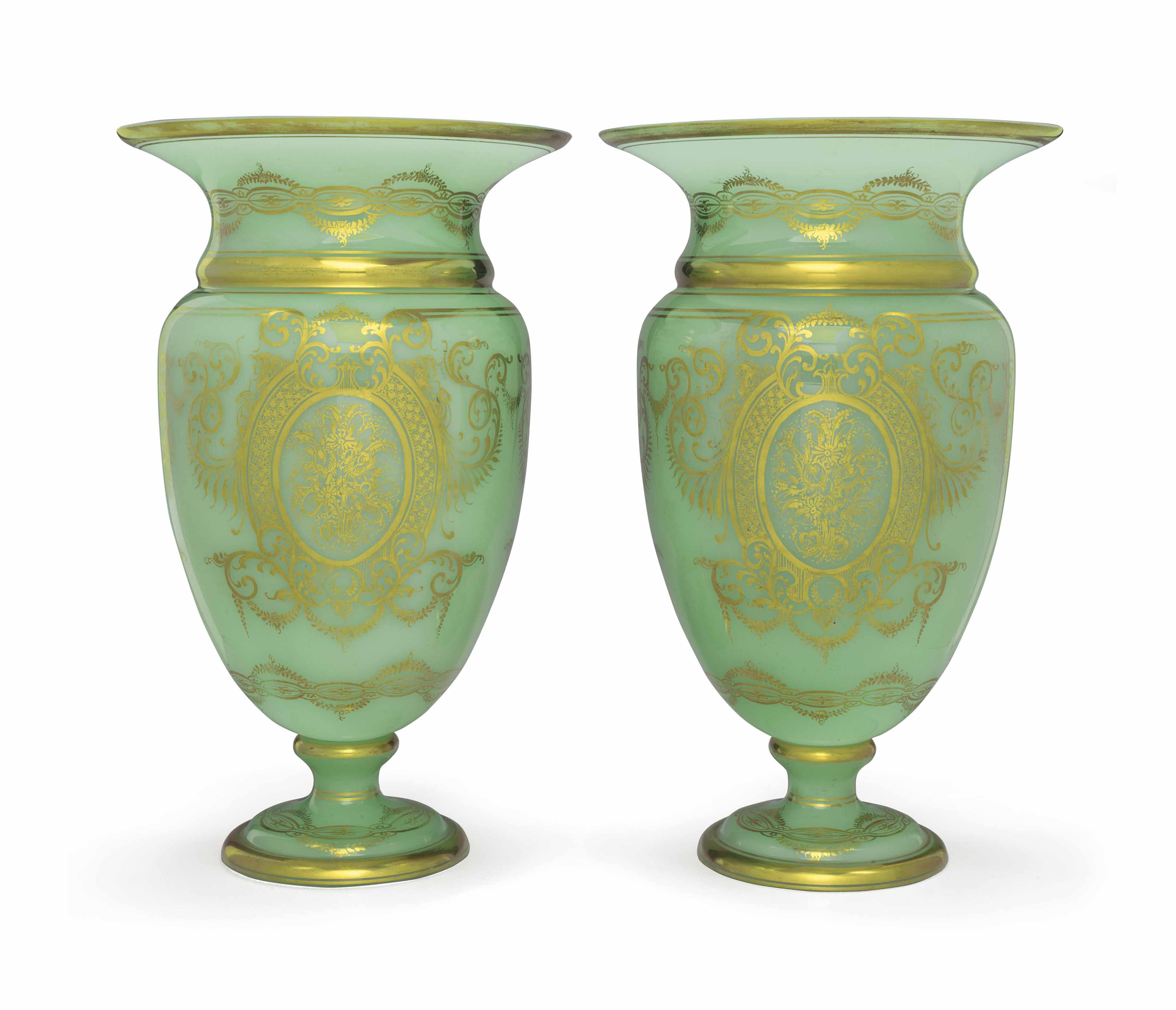 A PAIR OF FRENCH GREEN OPALINE GLASS VASES , MID19TH CENTURY Christie's