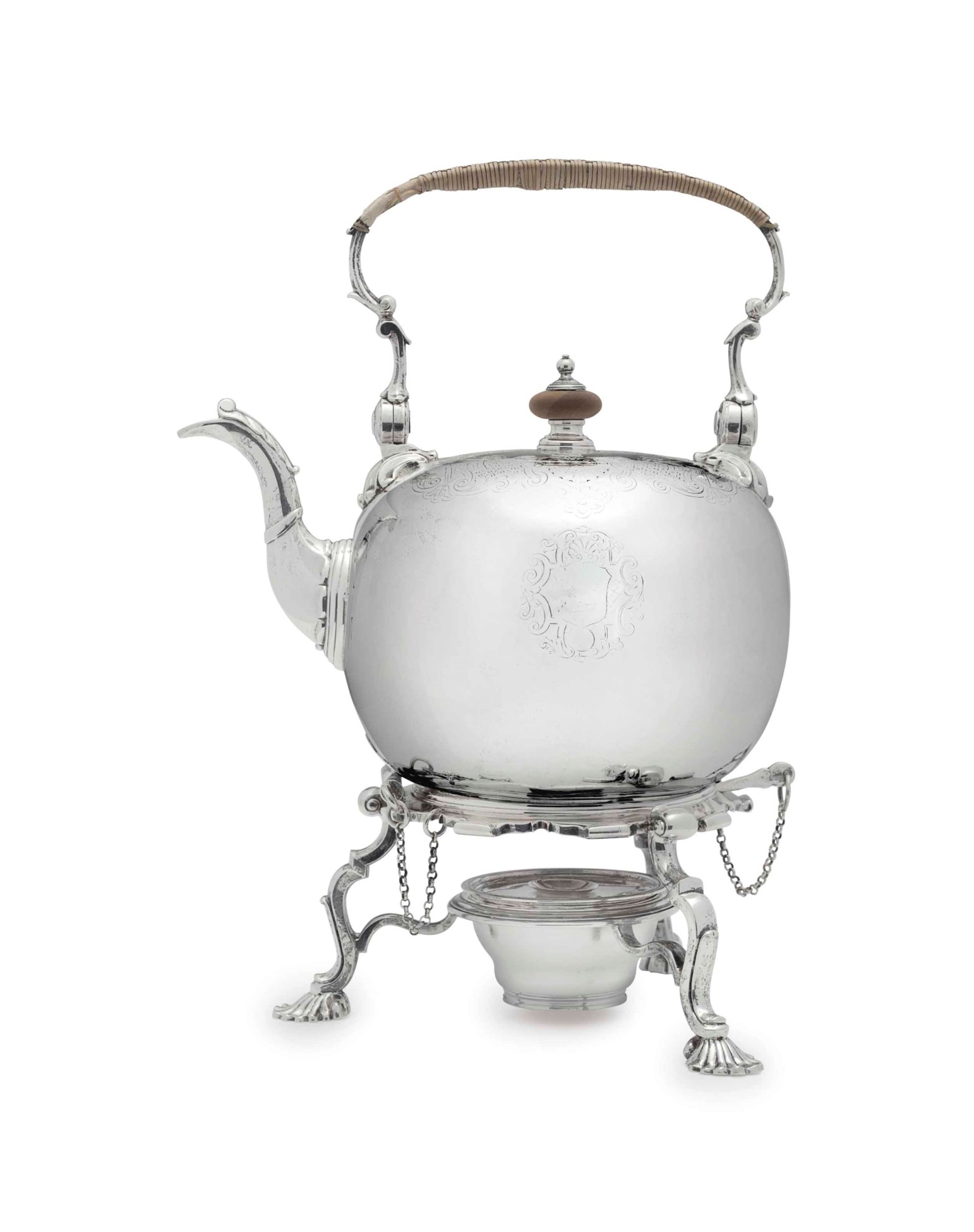 A II SILVER KETTLEONSTAND, MARK OF FRANCIS NELME, LONDON, 1734