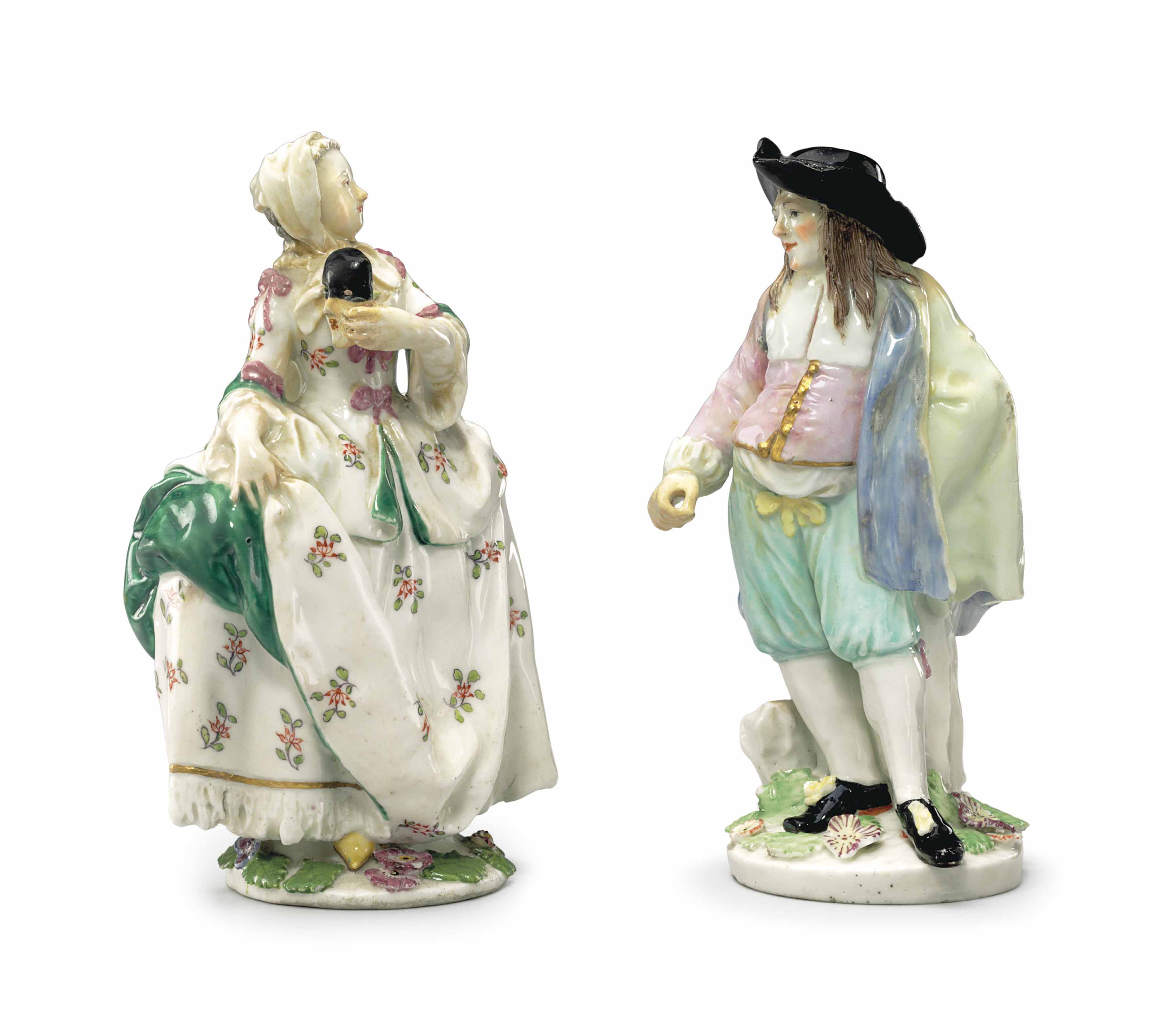 A Matched Pair Of Chelsea Porcelain Commedia Dell Arte Figures Of