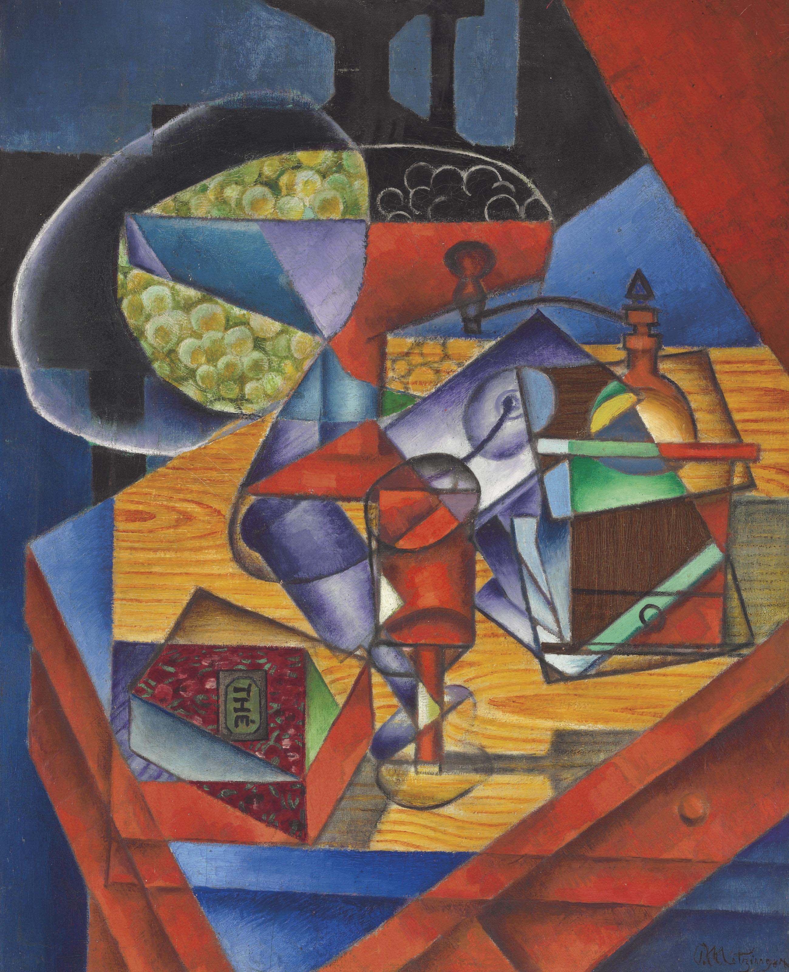 Jean Metzinger (1883-1956), Moulin à café, verre à pied et boîte