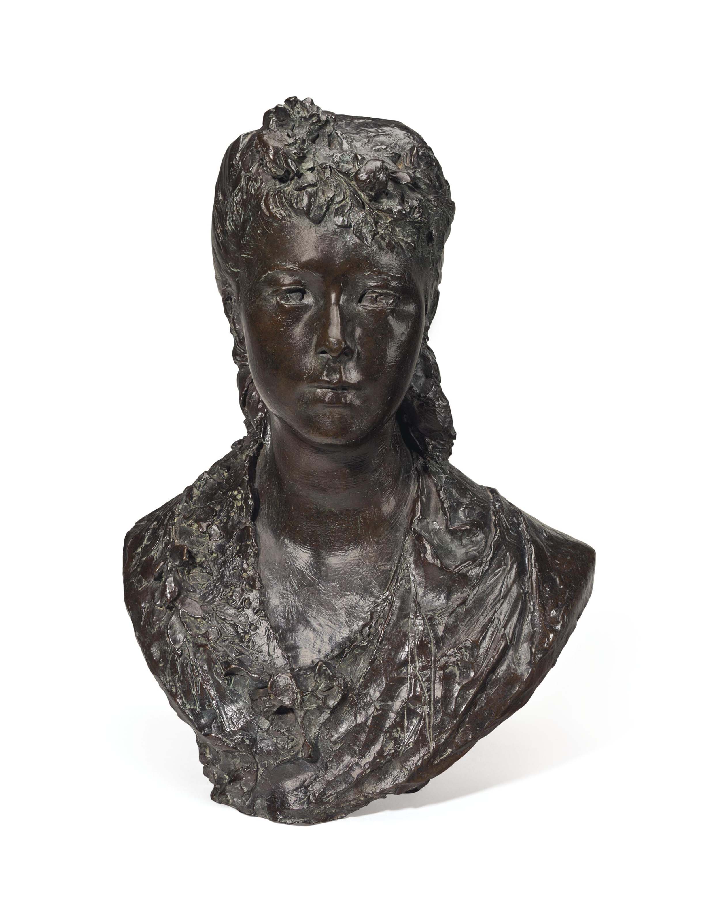Buste de jeune fille aux fleurs dans les cheveux