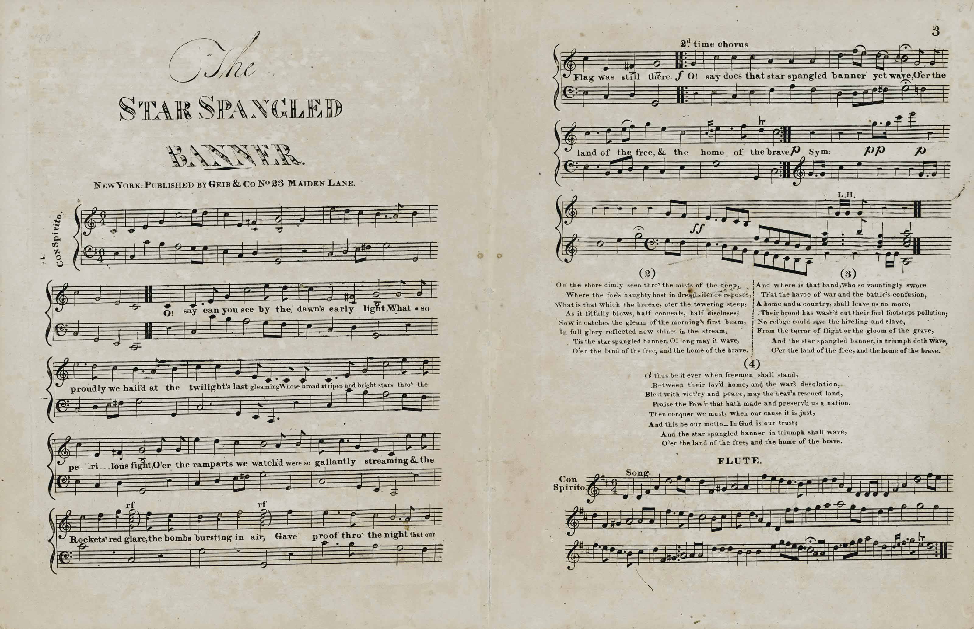 Key Francis Scott Poet The Star Spangled Banner New York Published By Geib Co No 23 Maiden Lane N D Late 1814 Or Early 1815 4to 12 X 9 5 8 In Printed
