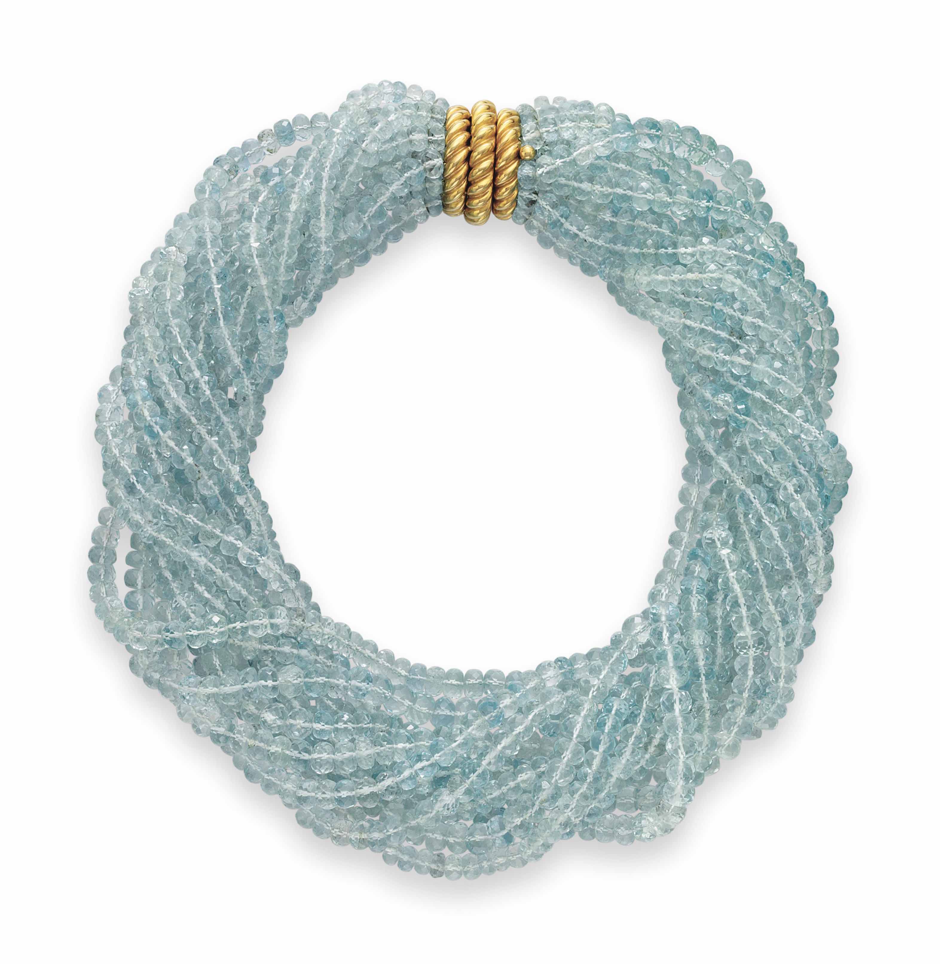 A MULTI-STRAND AQUAMARINE BEAD AND GOLD NECKLACE, BY VERDURA | Christie's