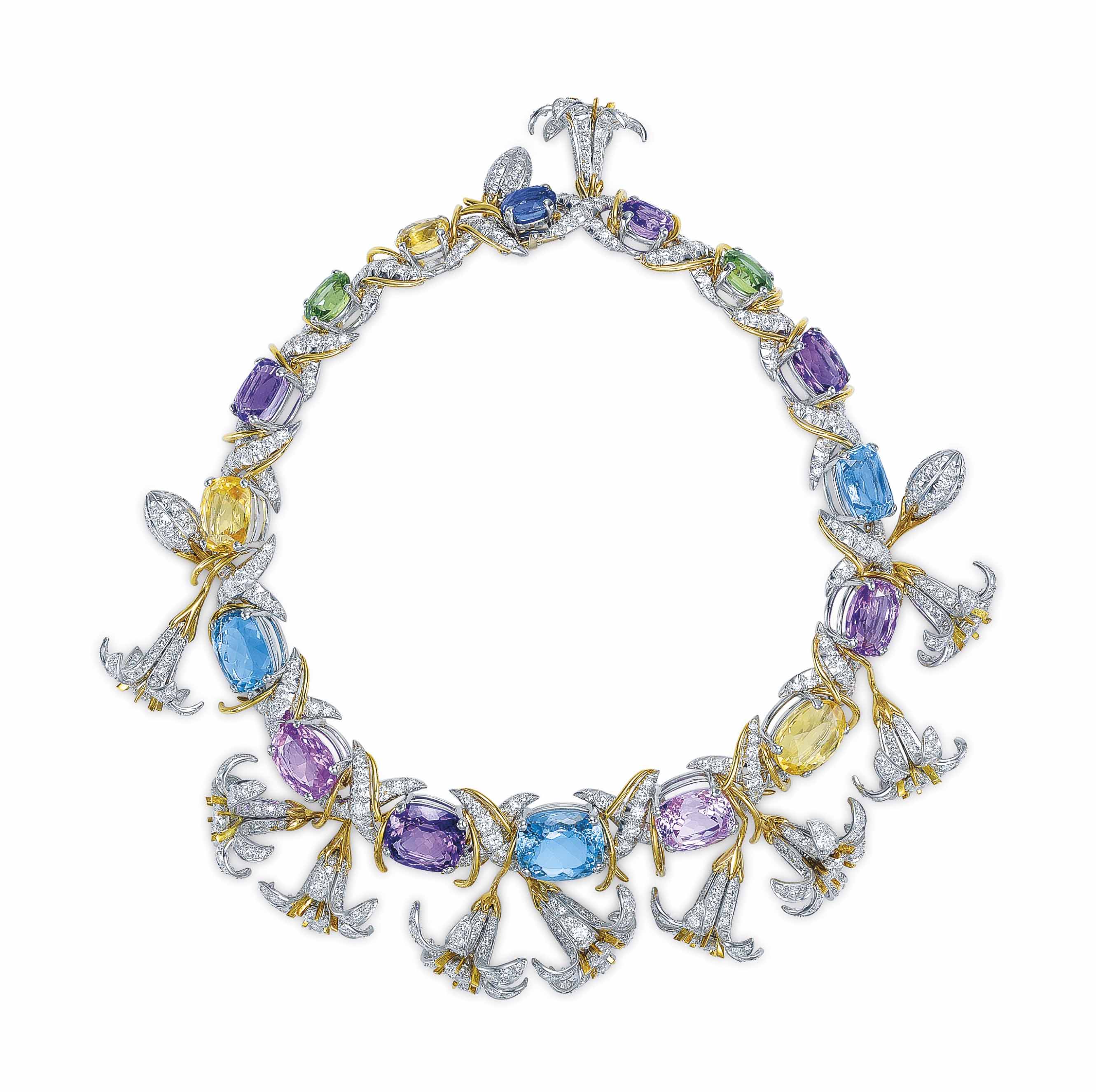 A multi-gem, gold and platinum Jasmin necklace, by Jean Schlumberger, Tiffany &amp; Co.&nbsp;Sold for $725,000 on 10 December 2015 at Christie&rsquo;s in New York