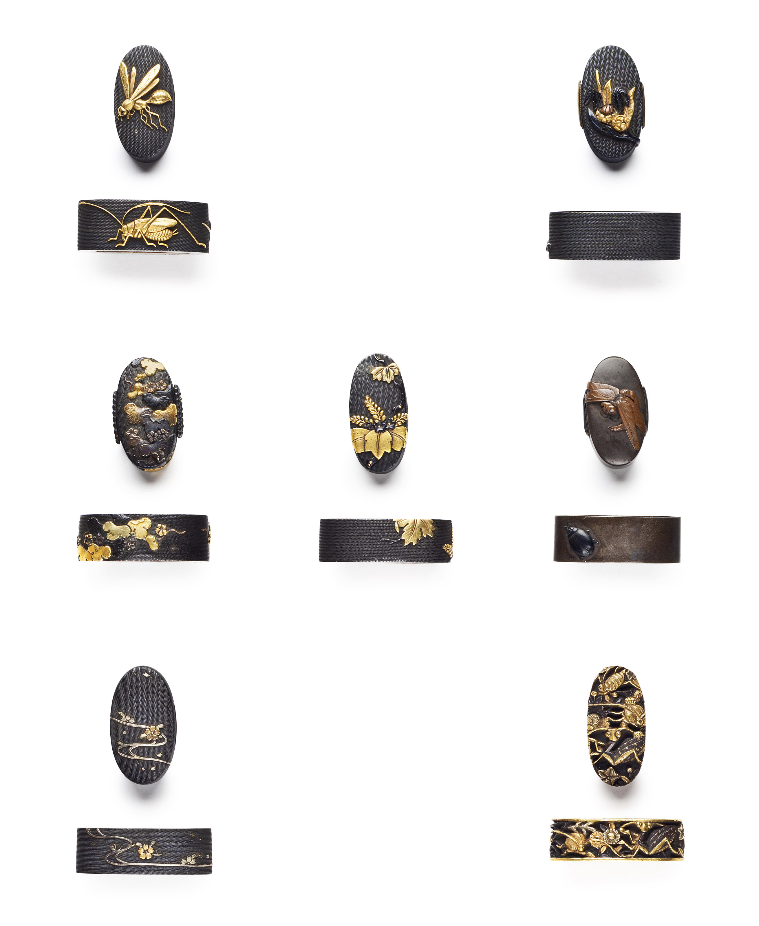 EDO PERIOD (19TH CENTURY), A group of seven sets of fuchi-kashira