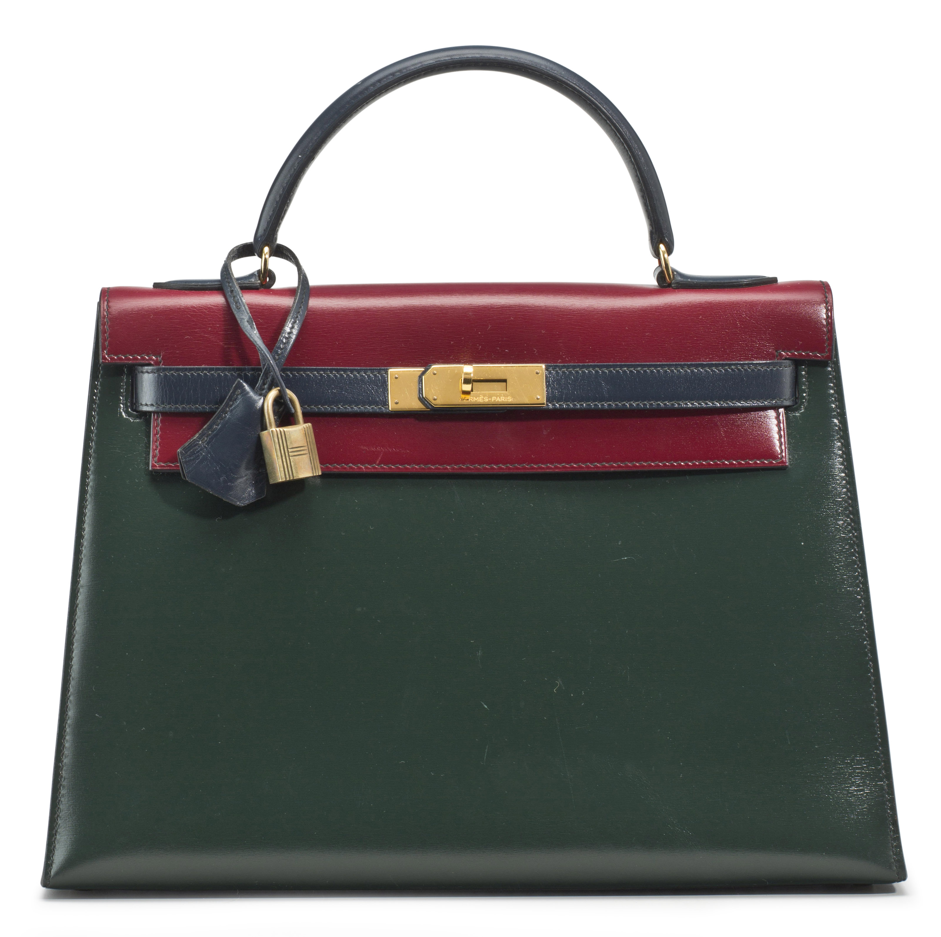 A TRI-COLOR 32CM VERT ANGLAIS, ROUGE H & NAVY CALF BOX LEATHER