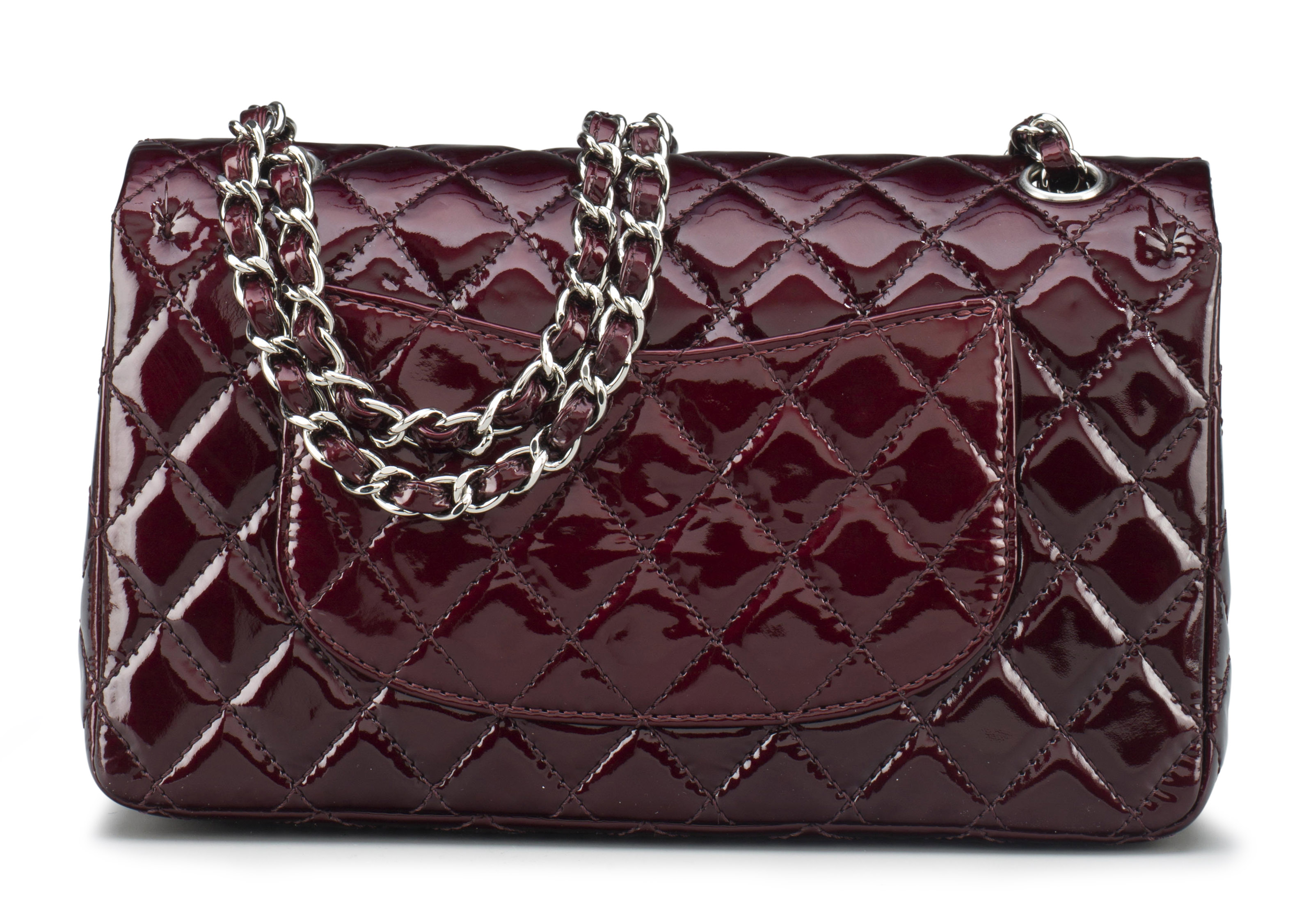 burgundy patent leather backpack A BURGUNDY PATENT LEATHER MEDIUM DOUBLE FLAP BAG, CHANEL, 2008-2009