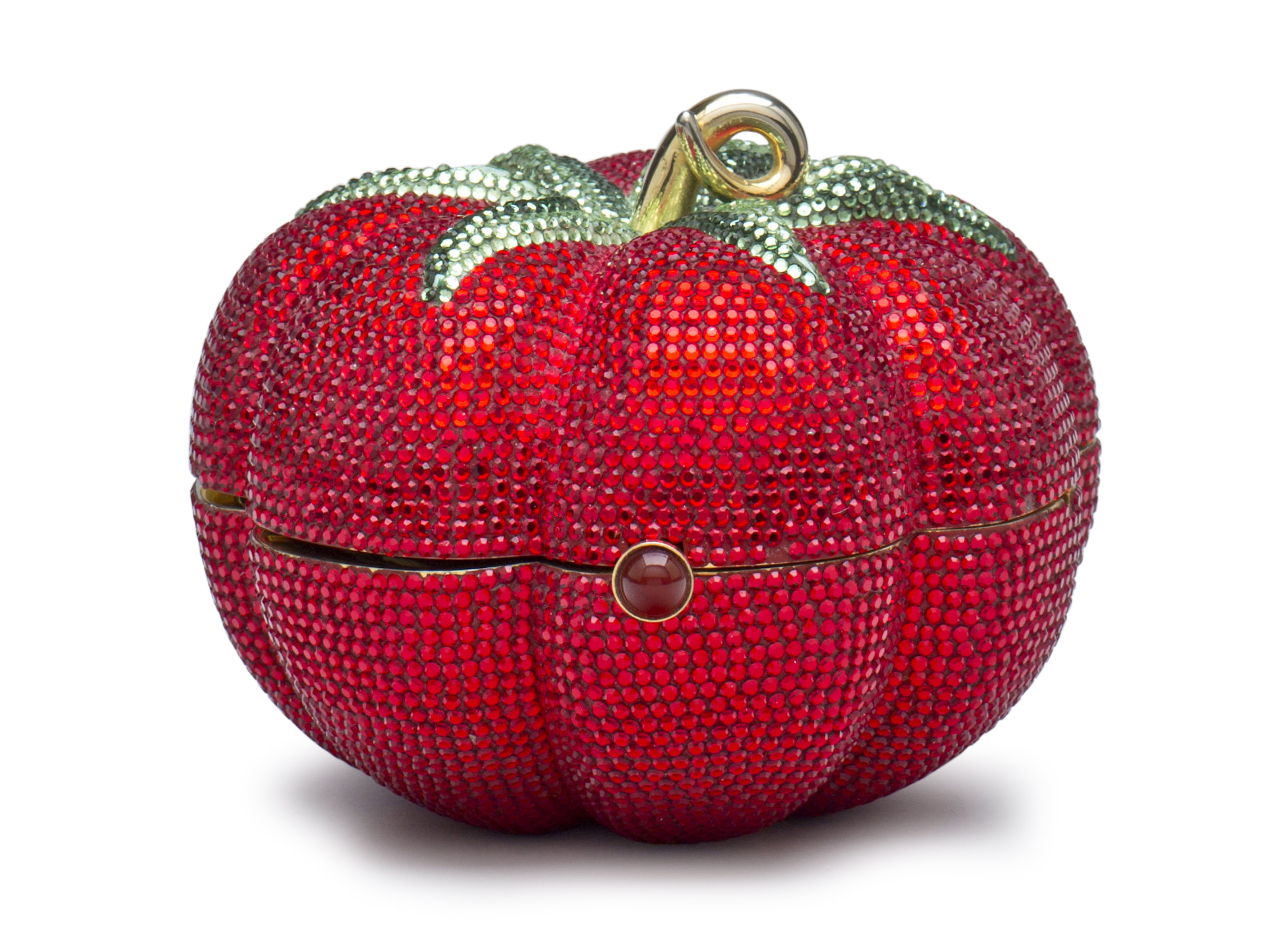 A RED & GREEN CRYSTAL FULL BEAD TOMATO MINAUDIERE EVENING BAG