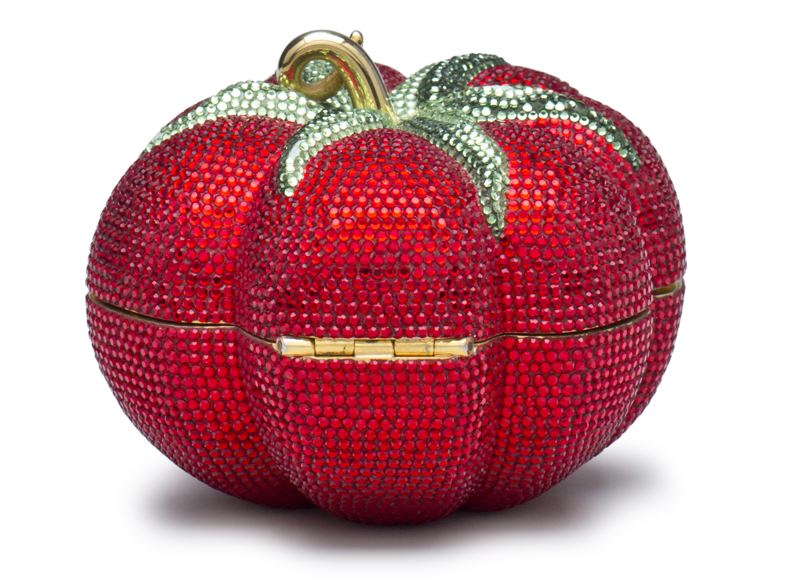 A RED & GREEN CRYSTAL FULL BEAD TOMATO MINAUDIERE EVENING BAG