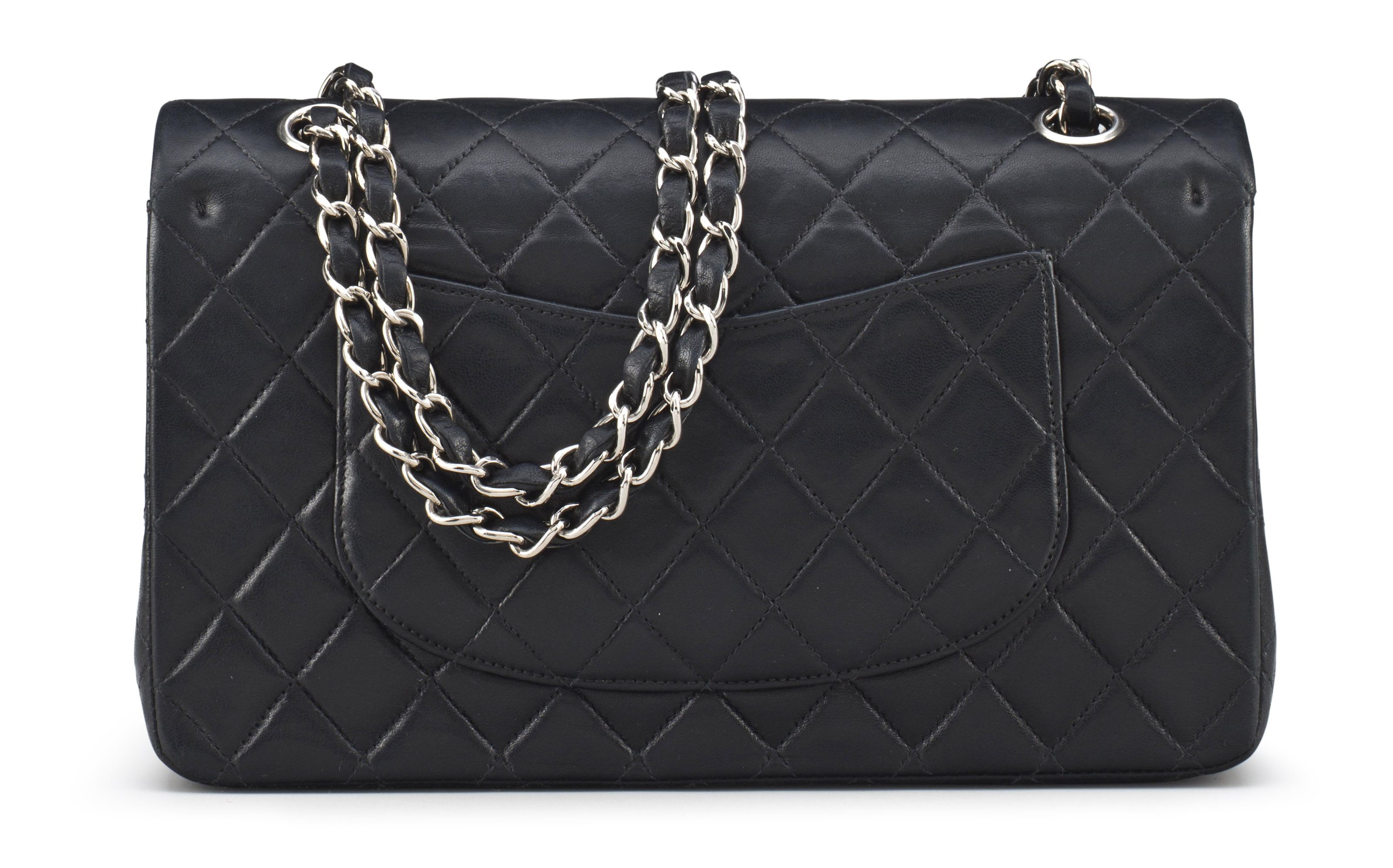 A BLACK LAMBSKIN LEATHER MEDIUM DOUBLE FLAP BAG, CHANEL, 2000-2002