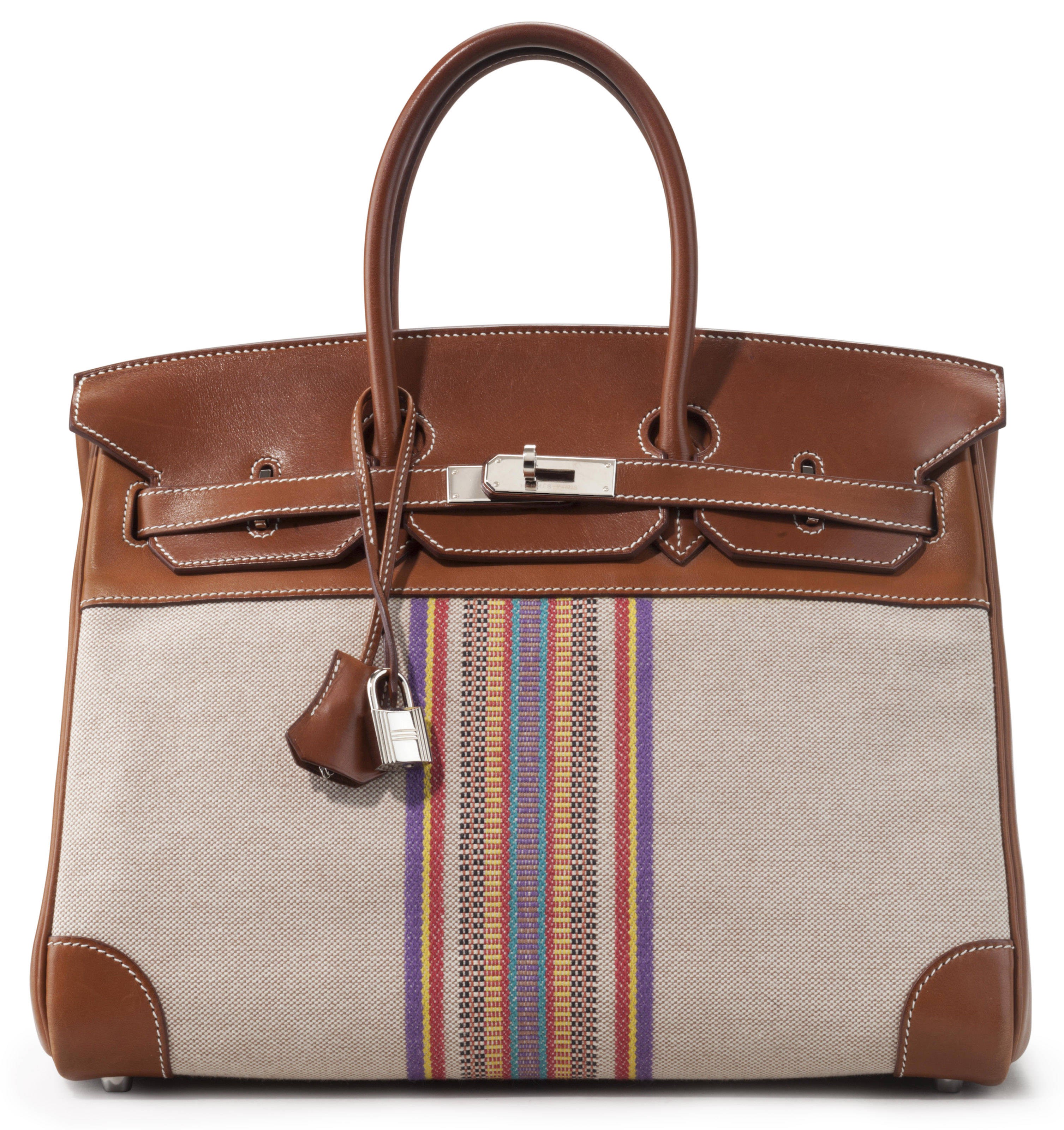 A LIMITED EDITION 35CM NATURAL BARENIA LEATHER TOILE H GANGE BIRKIN BAG HERMES 2008 Christie s