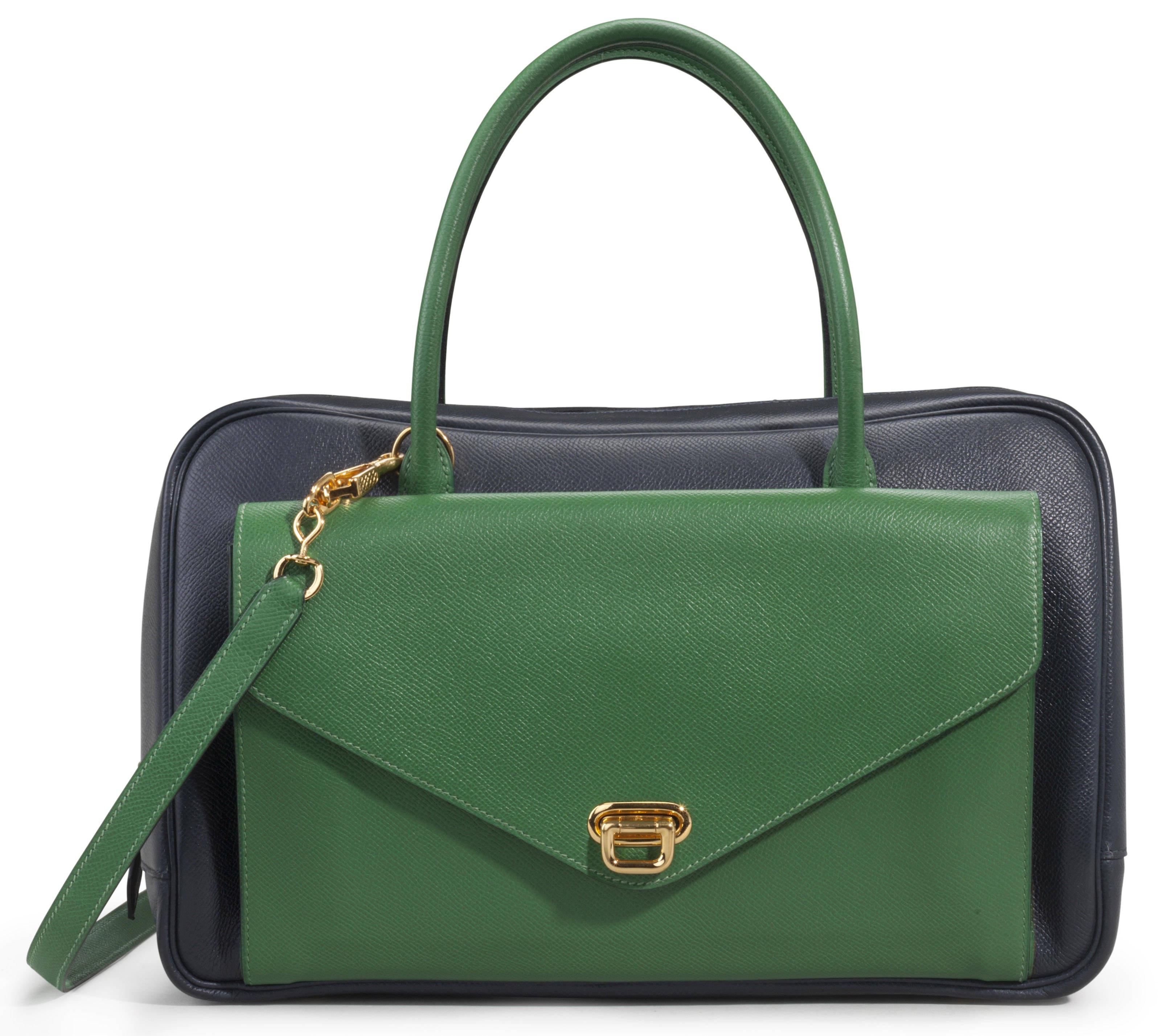A VERT CLAIR & INDIGO COURCHEVEL LEATHER LORRAINE BAG, HERMÈS