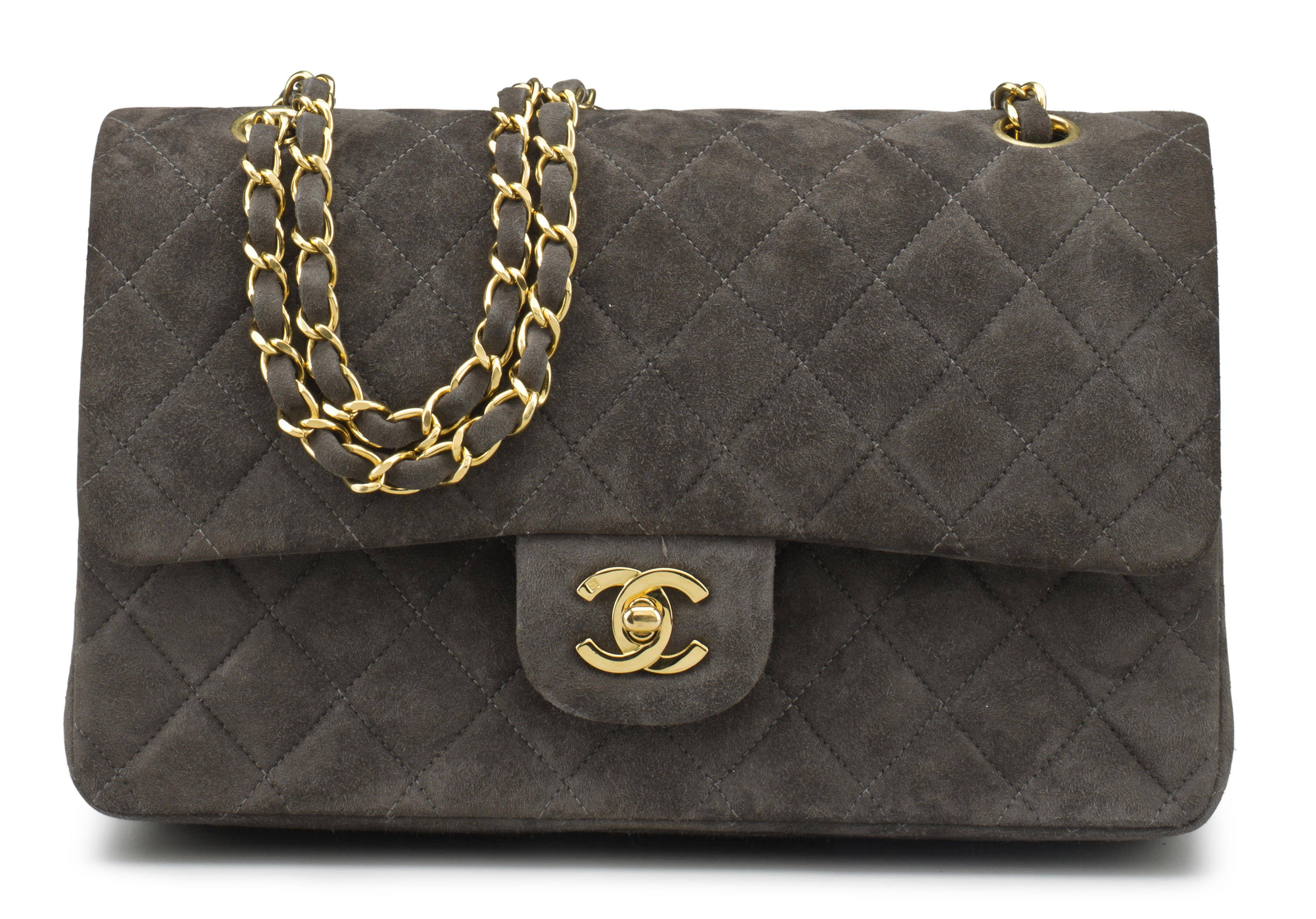 A GRAY SUEDE MEDIUM DOUBLE FLAP BAG, CHANEL, 1994-1996 Christie's