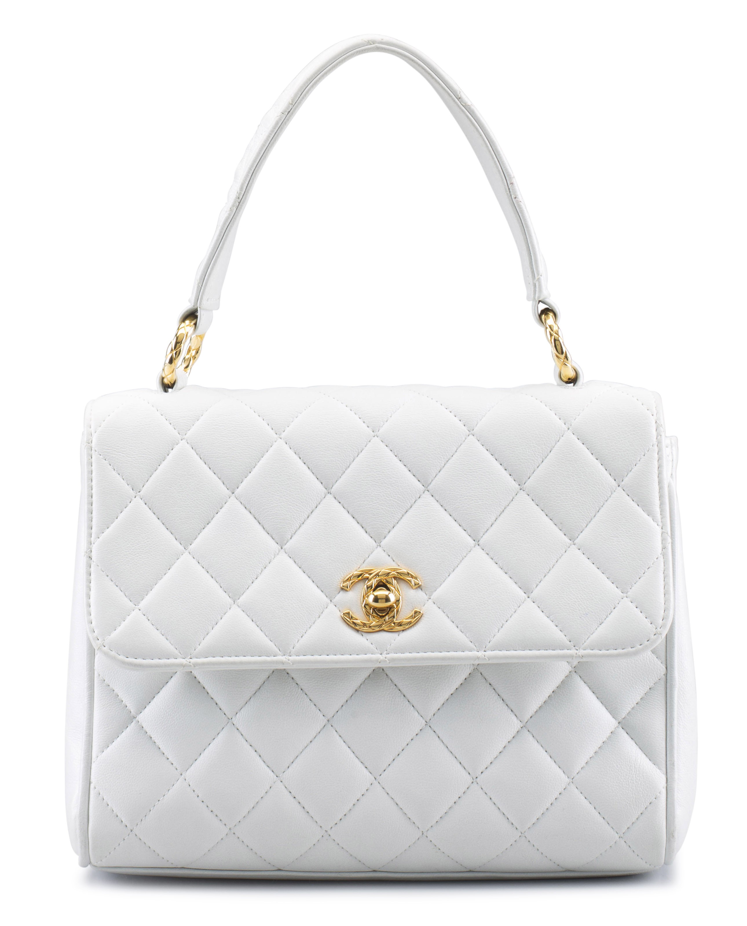 A WHITE LAMBSKIN LEATHER QUILTED TOP HANDLE BAG, CHANEL, 1992-1994