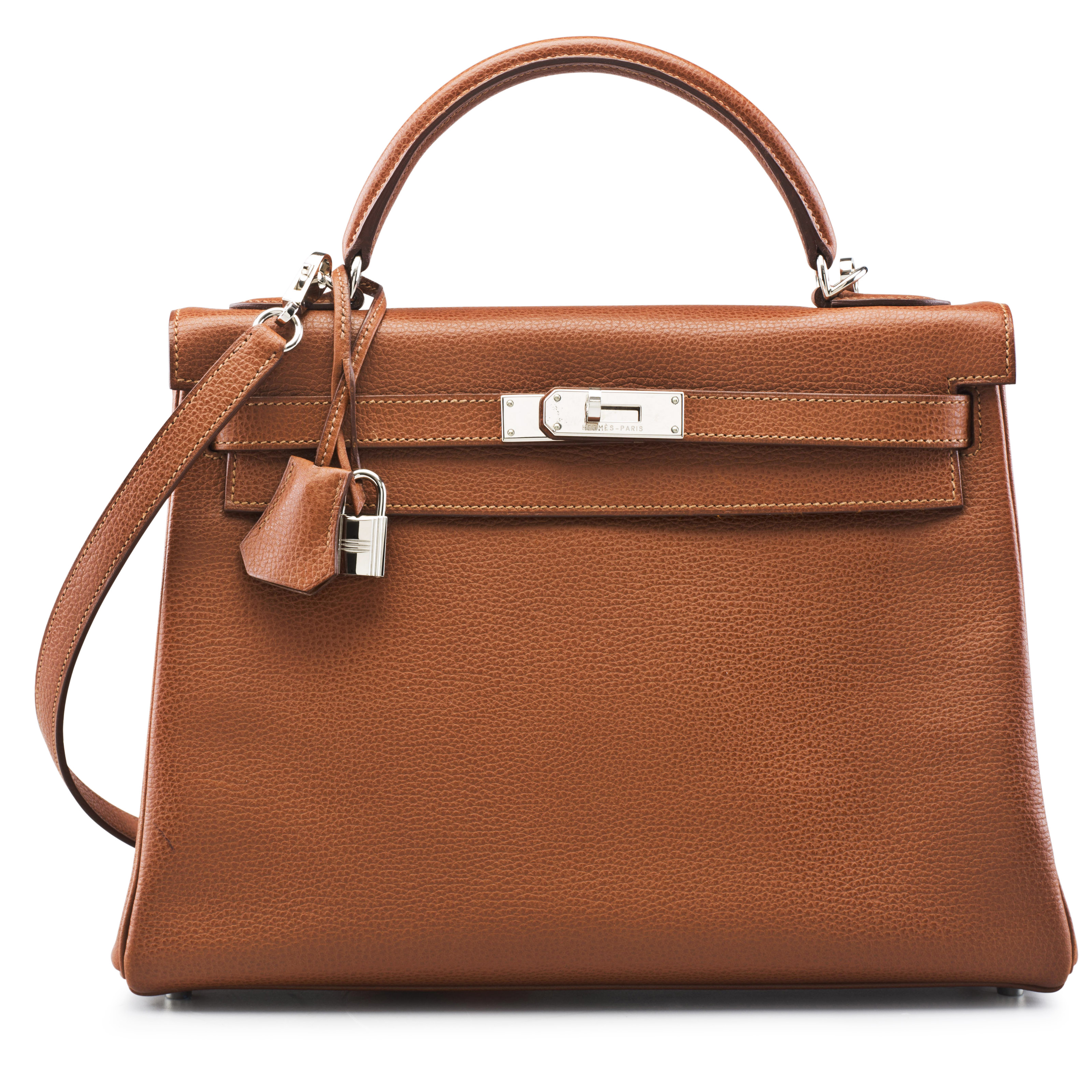 A 32CM NOISETTE VACHE LIEGEE LEATHER RETOURNE KELLY BAG, HERMÈS