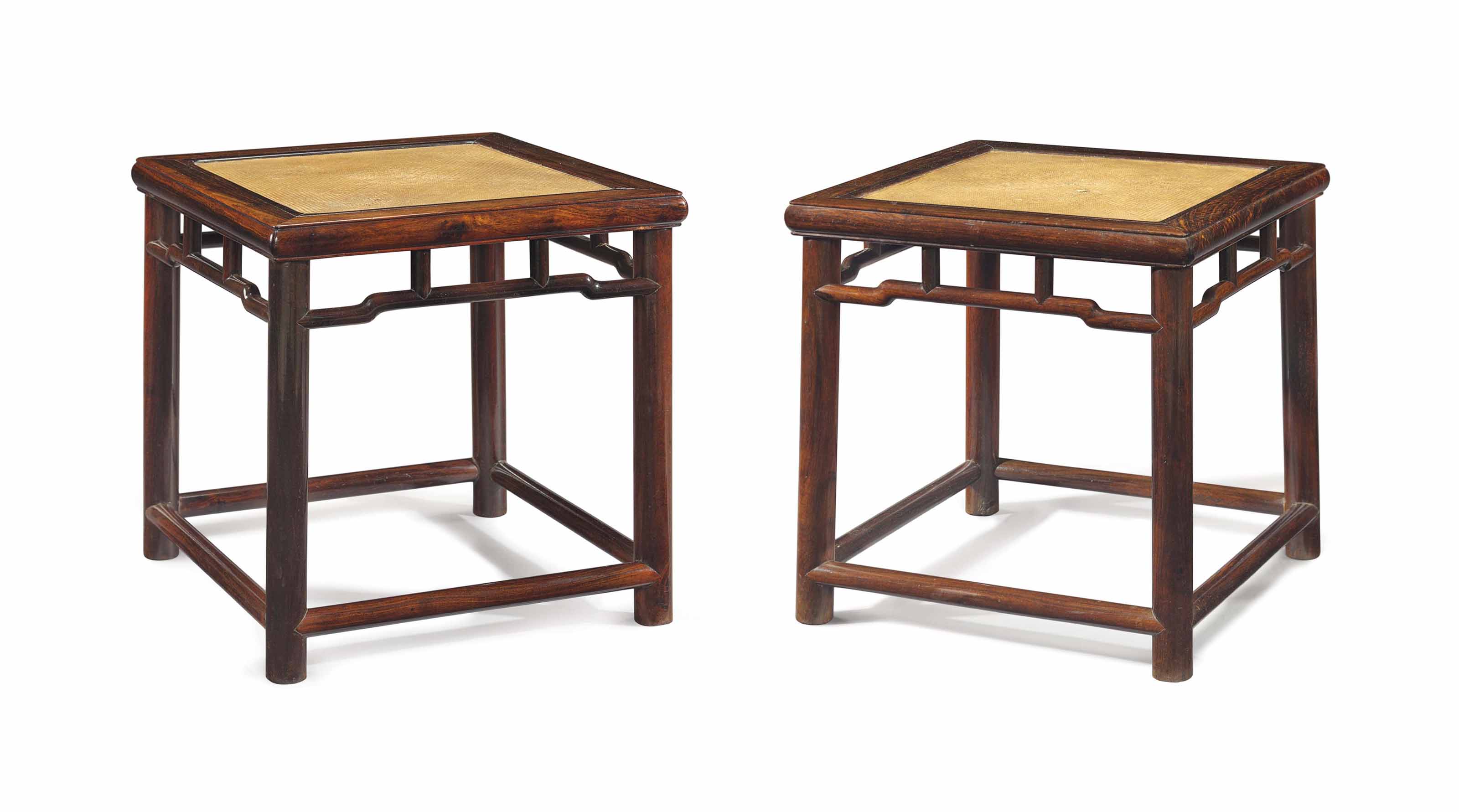 A PAIR OF WAISTED ZITAN CORNERLEG STOOLS, FANGDENG , CHINA, QING