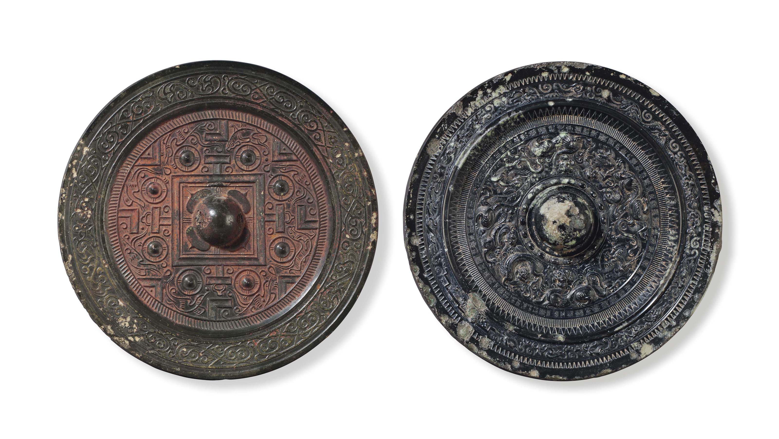 Image result for TWO BRONZE CIRCULAR MIRRORS CHINA, HAN DYNASTY (206 BC-AD 220)