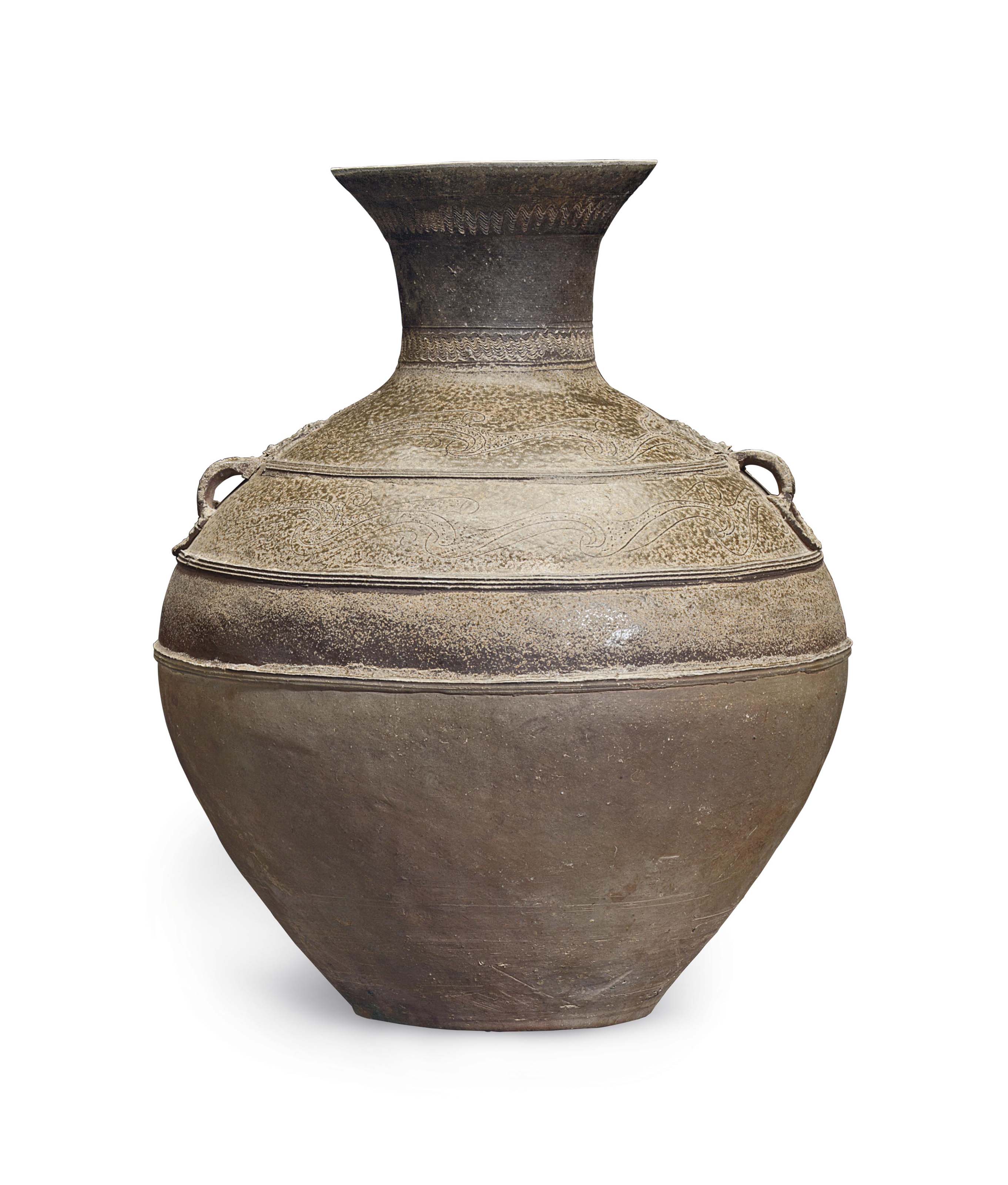 A LARGE 'ASH-GLAZED' STONEWARE JAR, CHINA, EASTERN HAN DYNASTY