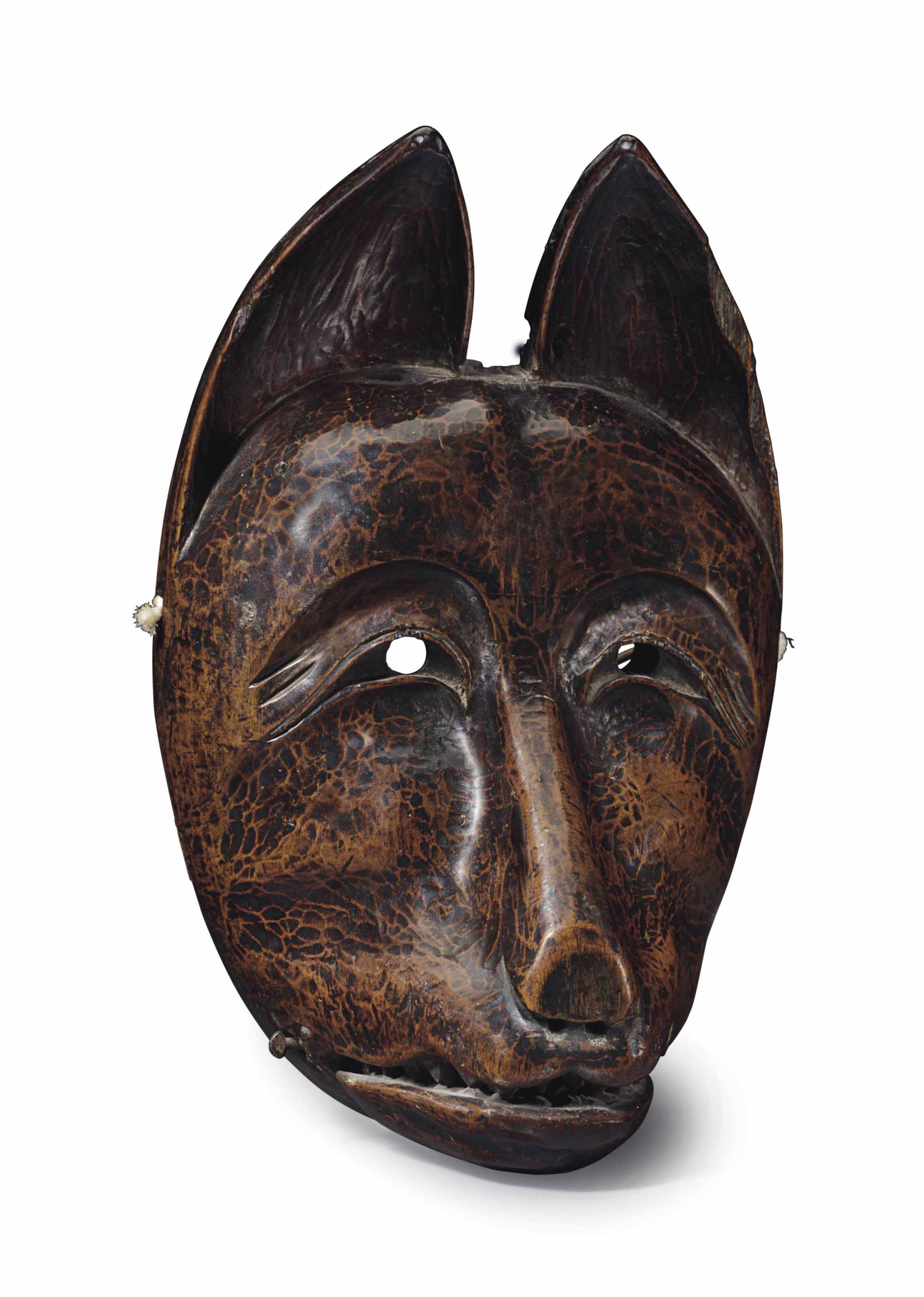 A CARVED WOOD MASK OF A FOX POSSIBLY JAPANESE EDO 