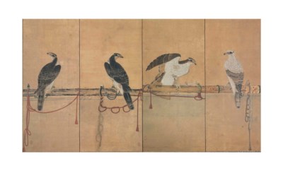 tethered hawks 1107 lot 17th 18th edo anonymous period century japan