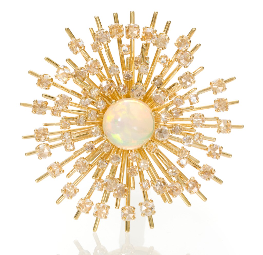 AN OPAL AND DIAMOND STARBURST RING