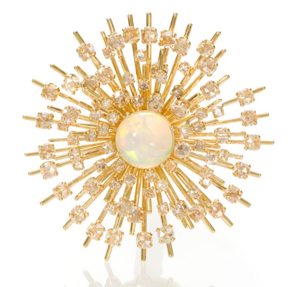 AN OPAL AND DIAMOND STARBURST RING